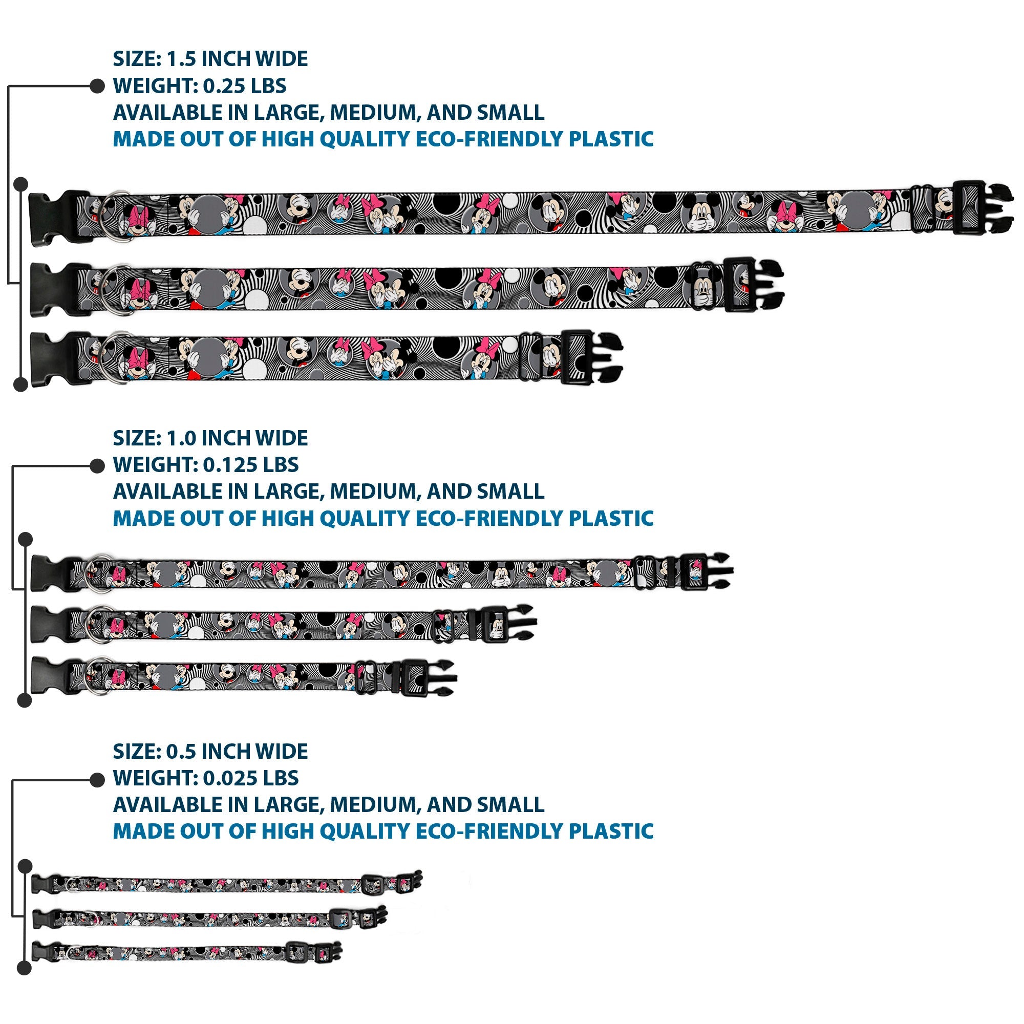 Plastic Clip Collar - Mickey & Minnie Peek-a-Boo Expressions Swirl Black/White