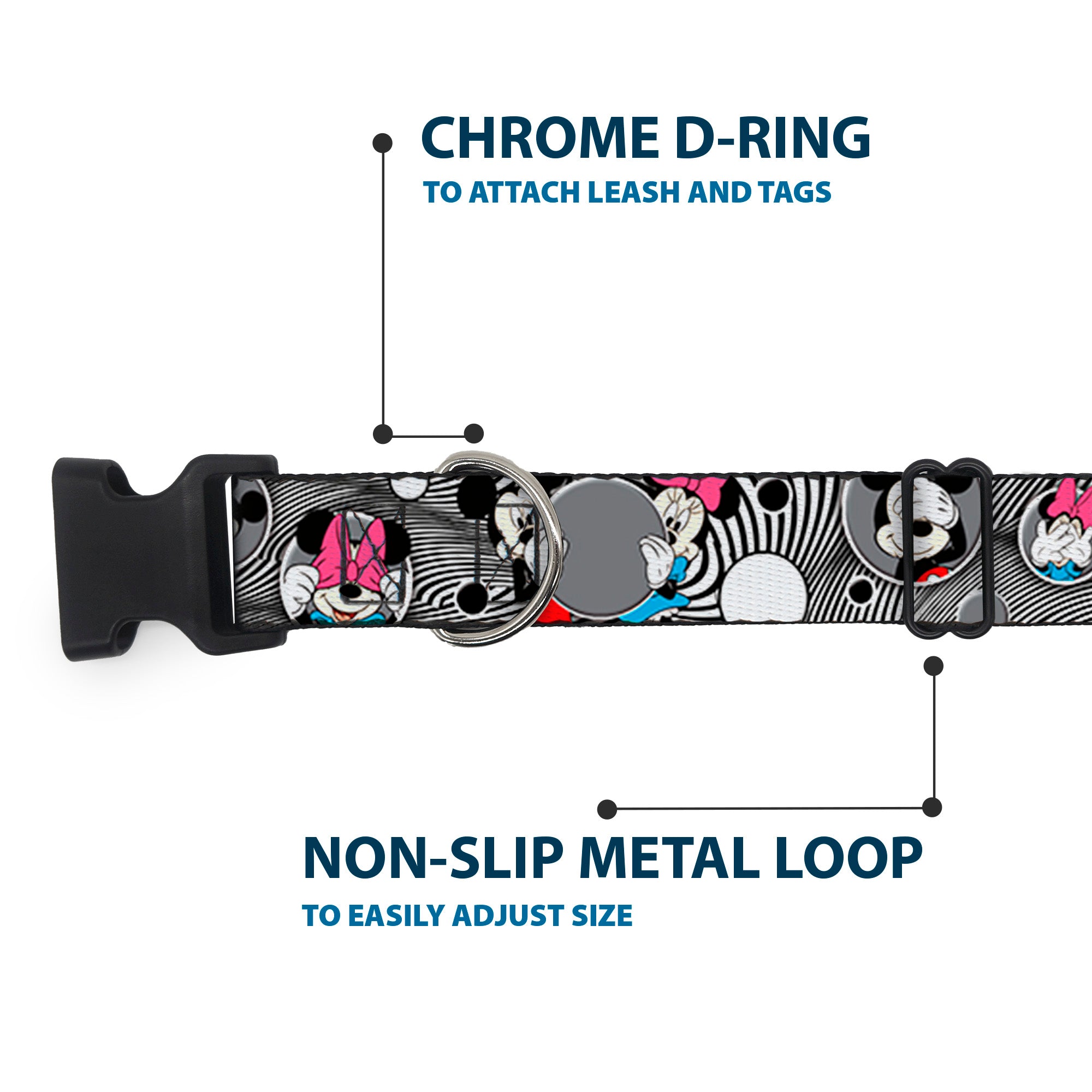 Plastic Clip Collar - Mickey & Minnie Peek-a-Boo Expressions Swirl Black/White