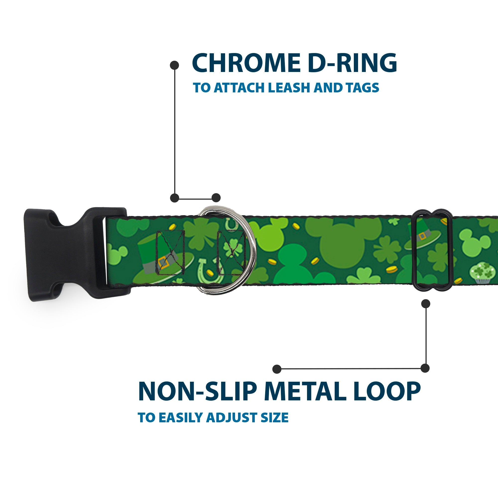 Plastic Clip Collar - St. Patricks Day Mickey Collage Greens