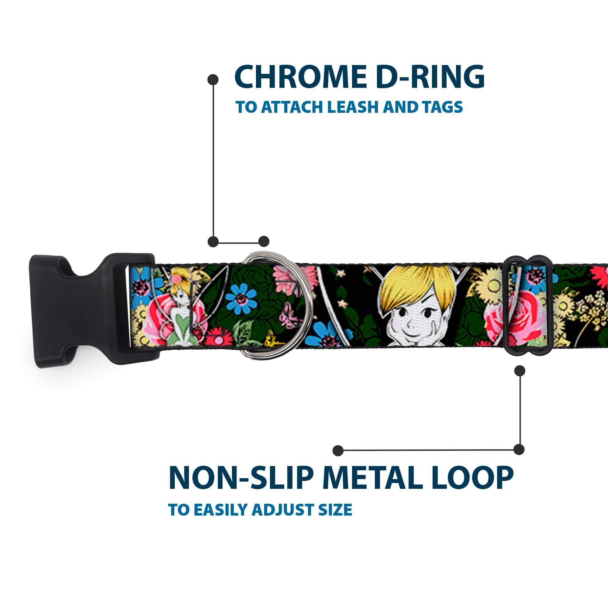 Plastic Clip Collar - Tinker Bell Poses/Sleeping Floral Collage