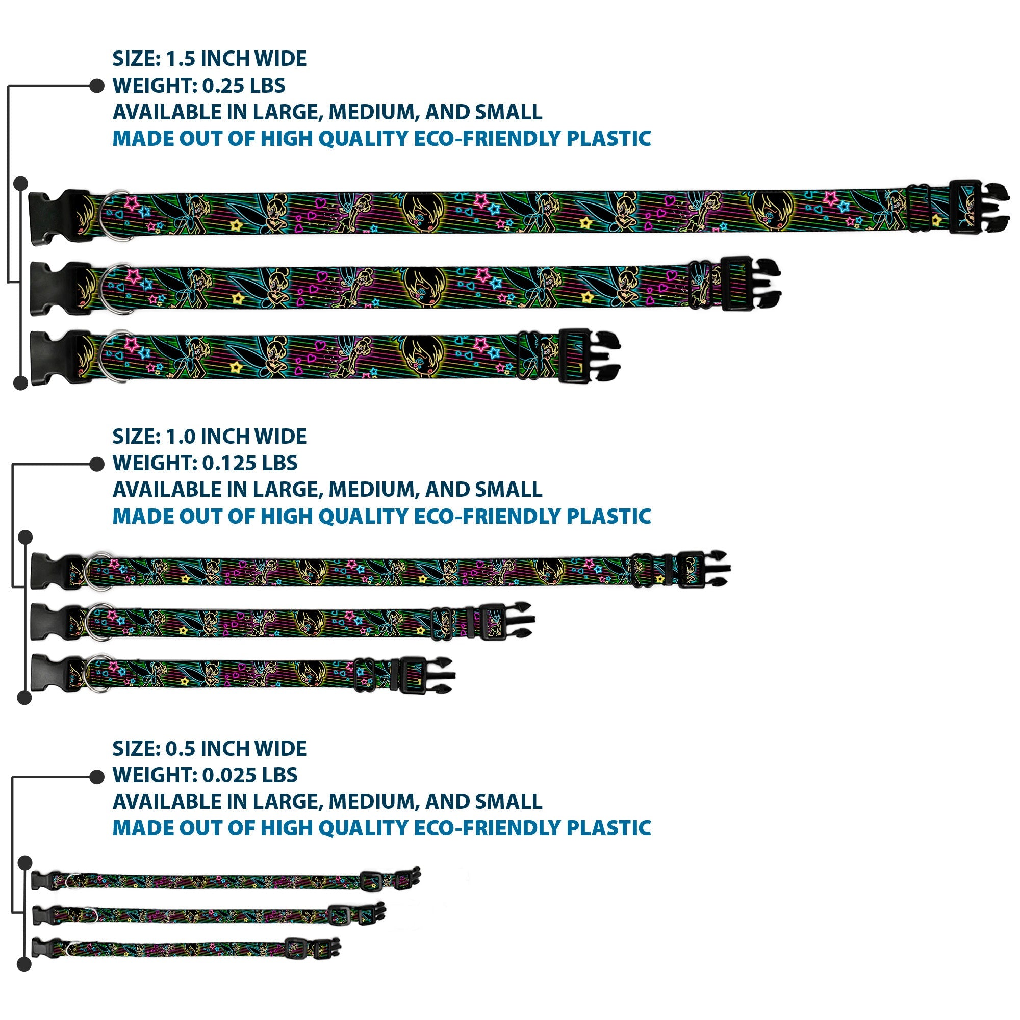 Plastic Clip Collar - Electric Tinkerbell Poses/Stripes Black/Multi Neon