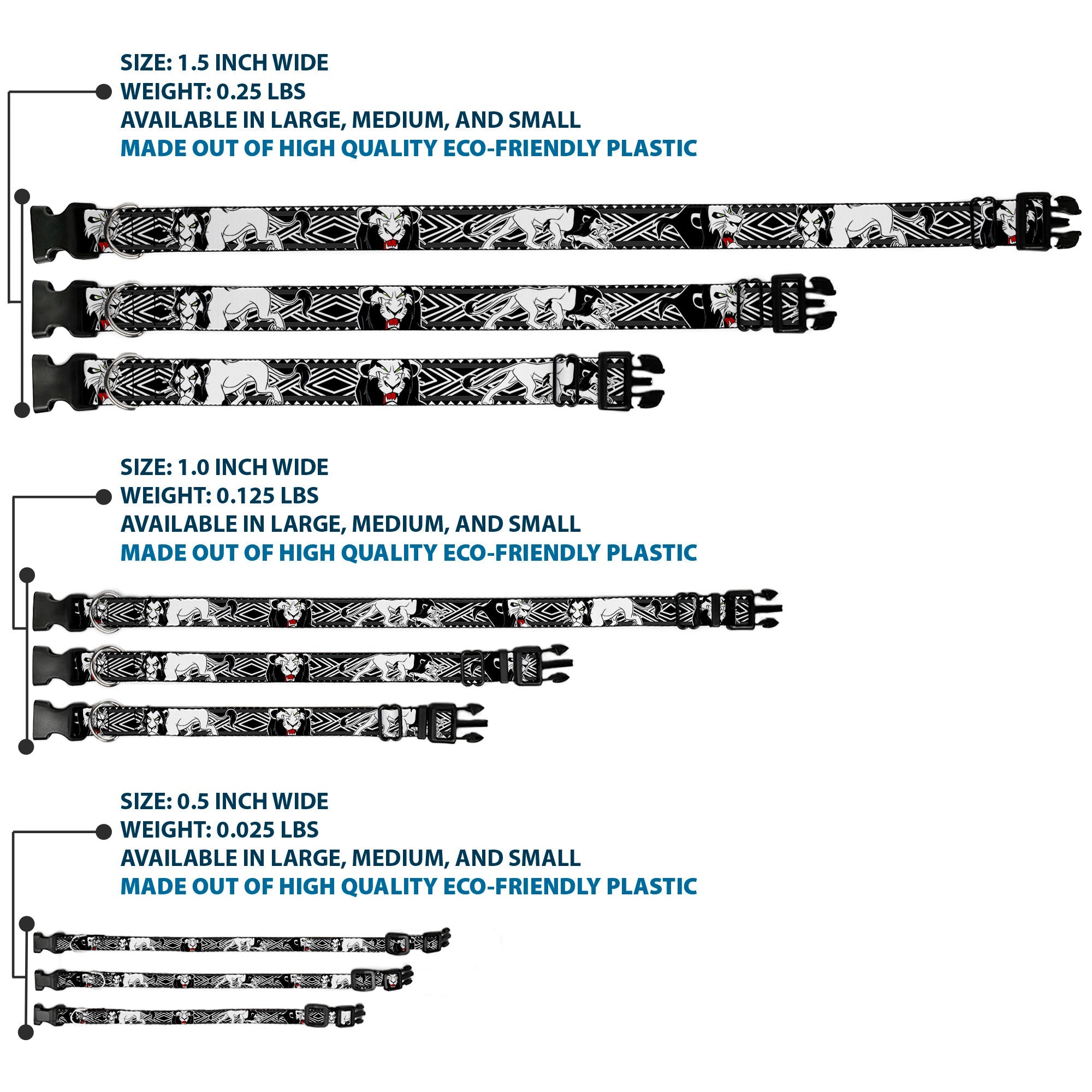 Plastic Clip Collar - Lion King Scar Poses White/Black