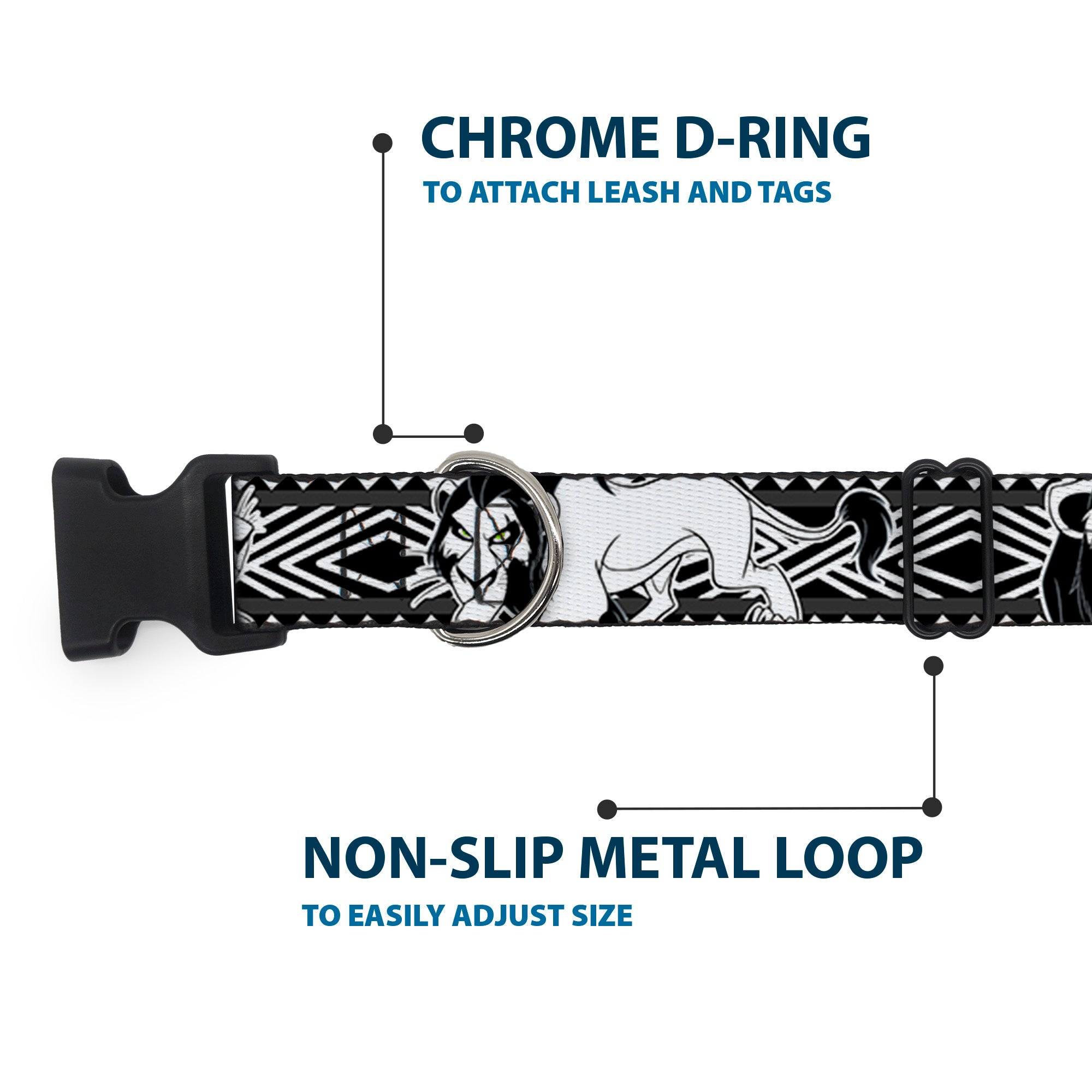 Plastic Clip Collar - Lion King Scar Poses White/Black