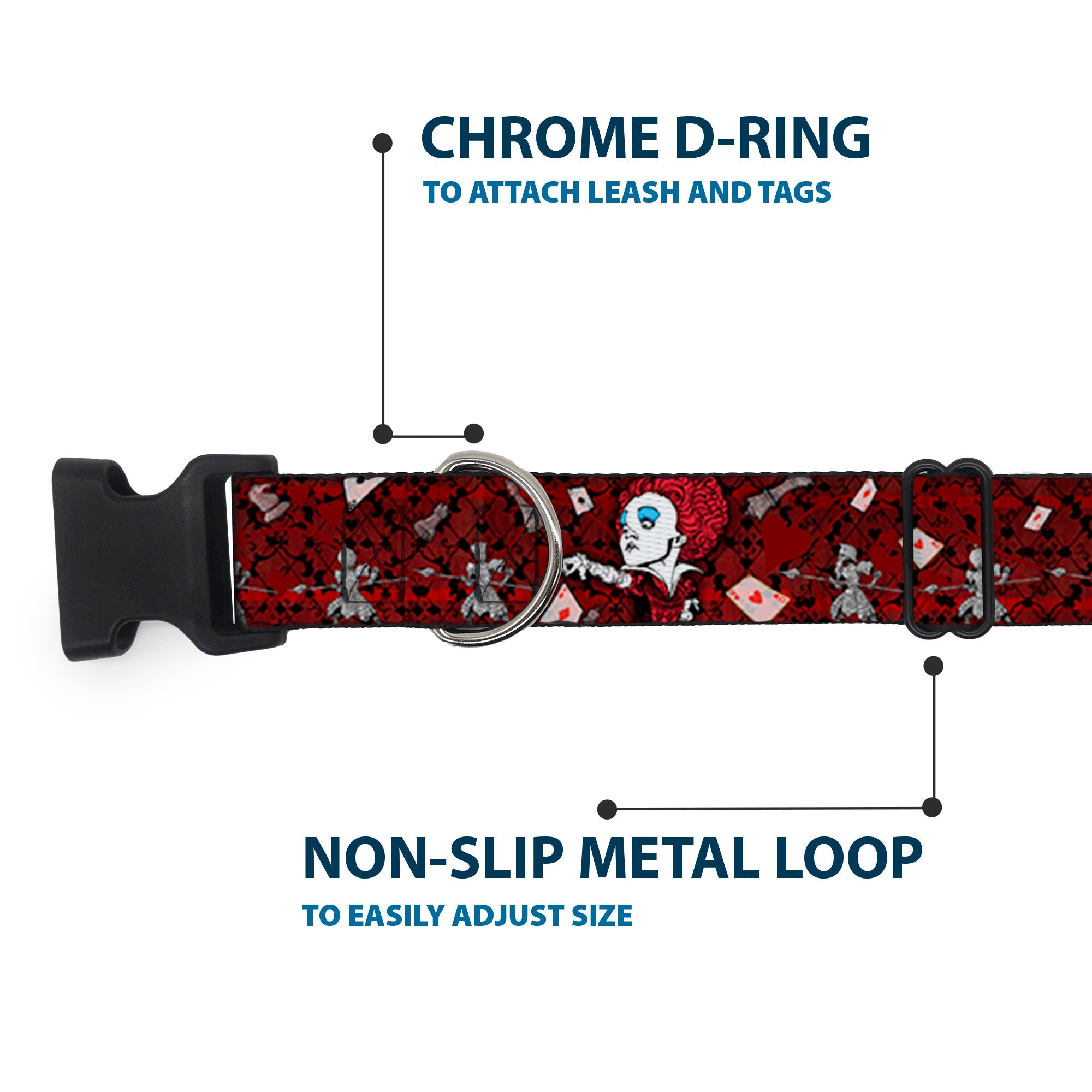 Plastic Clip Collar - Queen of Hearts Poses/Hearts/Cards Reds/Black