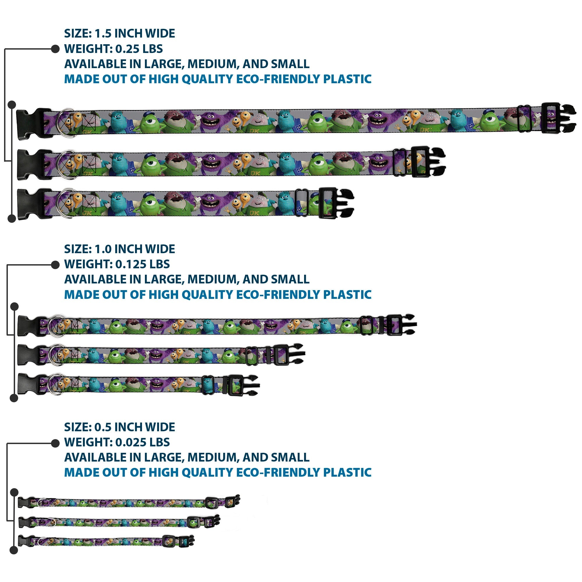 Plastic Clip Collar - Monsters University Character Lineup Gray