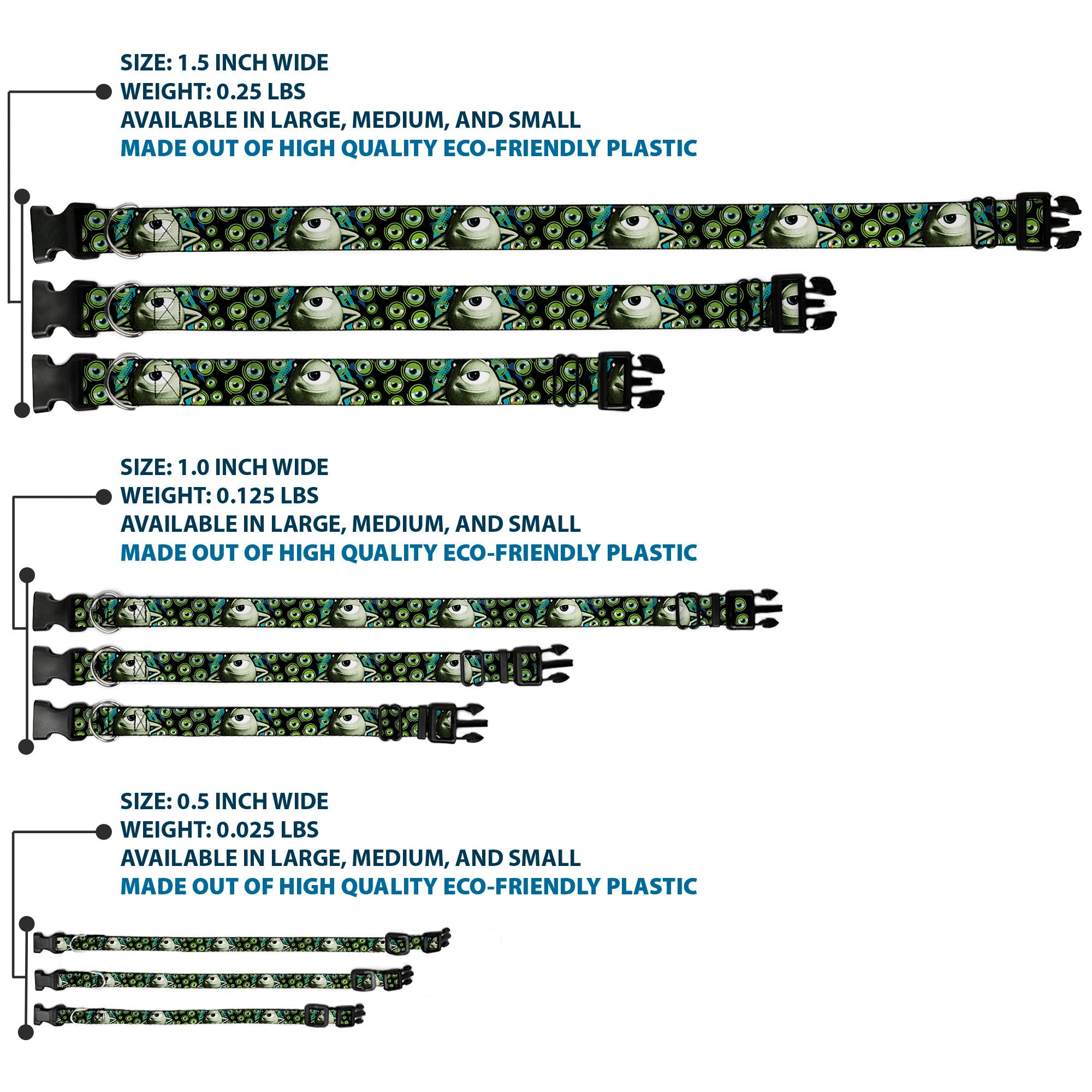 Plastic Clip Collar - Mike Poses/Eyeballs Black/Greens