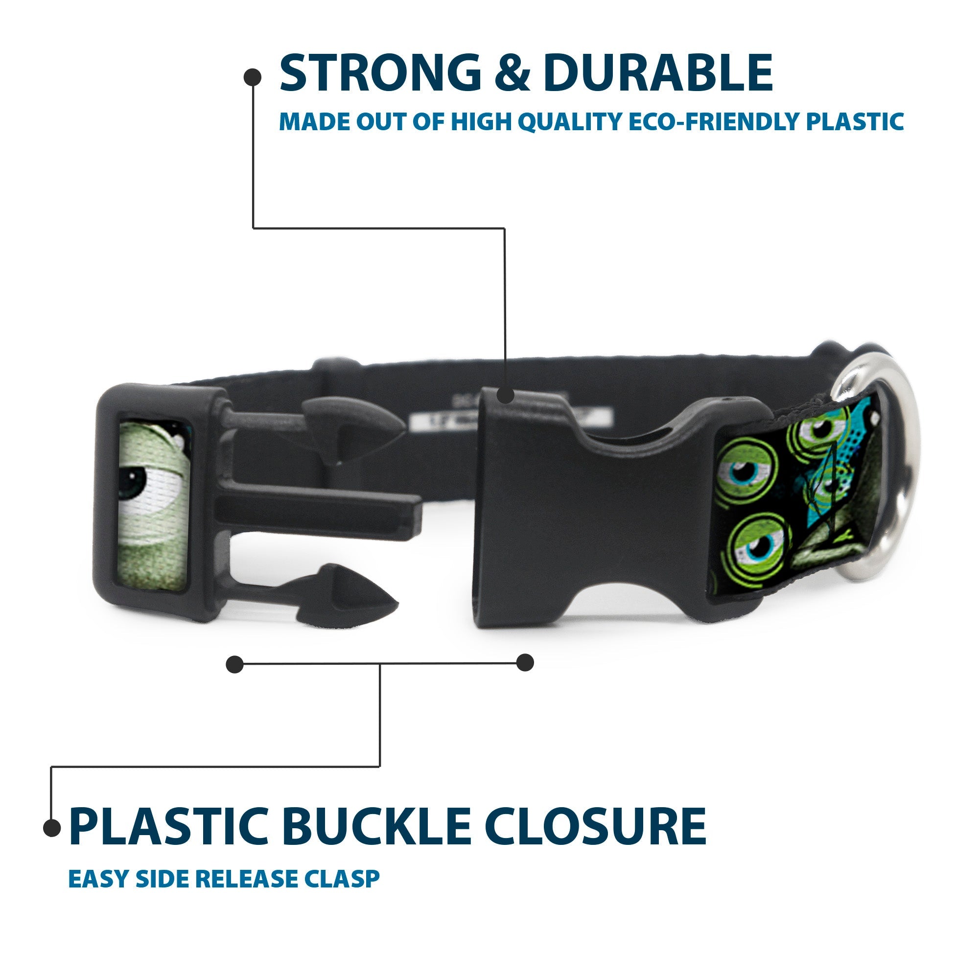 Plastic Clip Collar - Mike Poses/Eyeballs Black/Greens