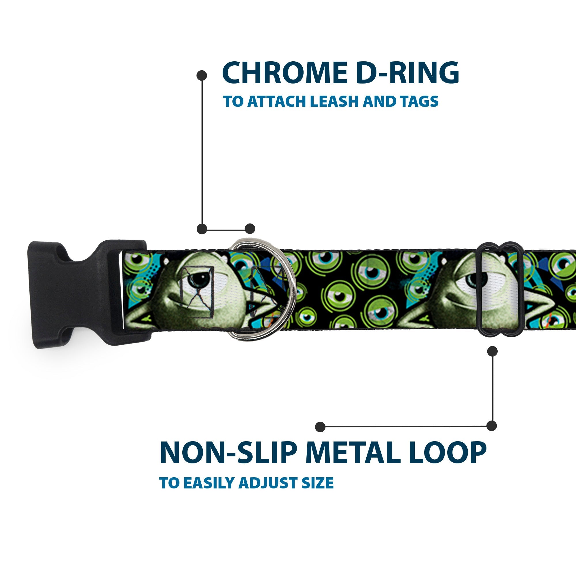 Plastic Clip Collar - Mike Poses/Eyeballs Black/Greens