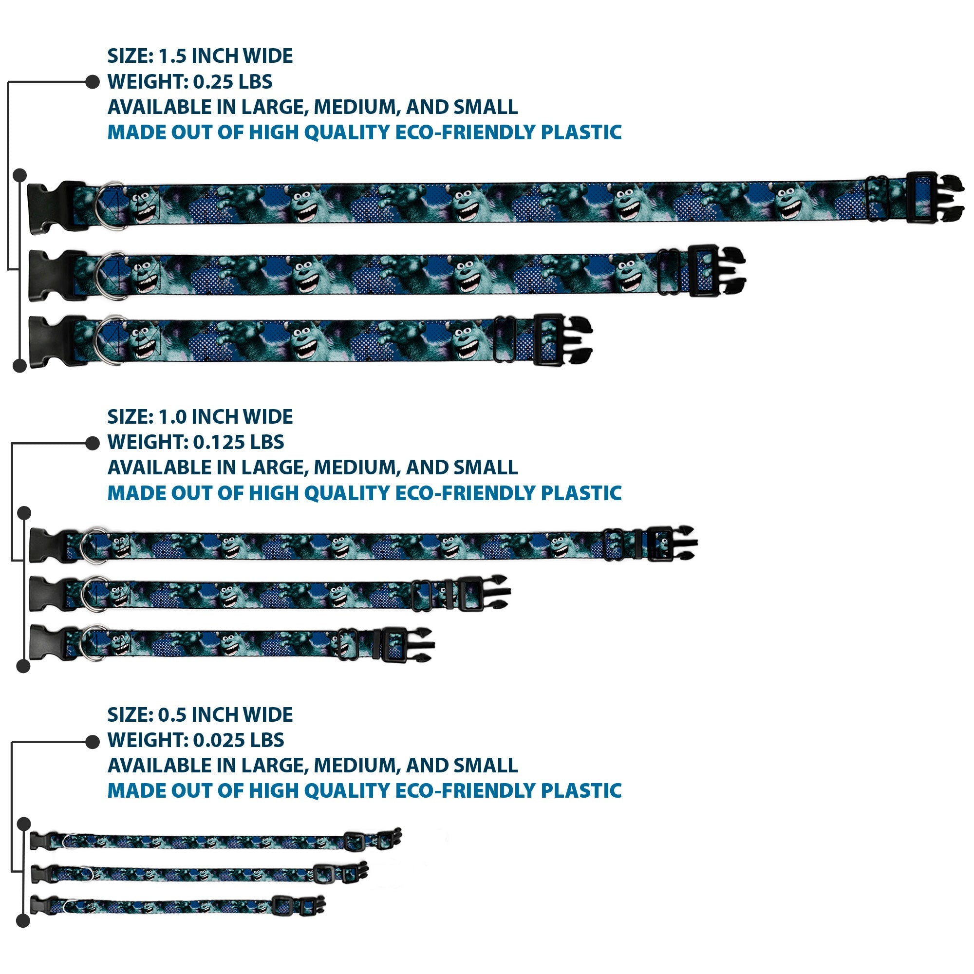 Plastic Clip Collar - Sulley Scare Pose/Dots Blues/White