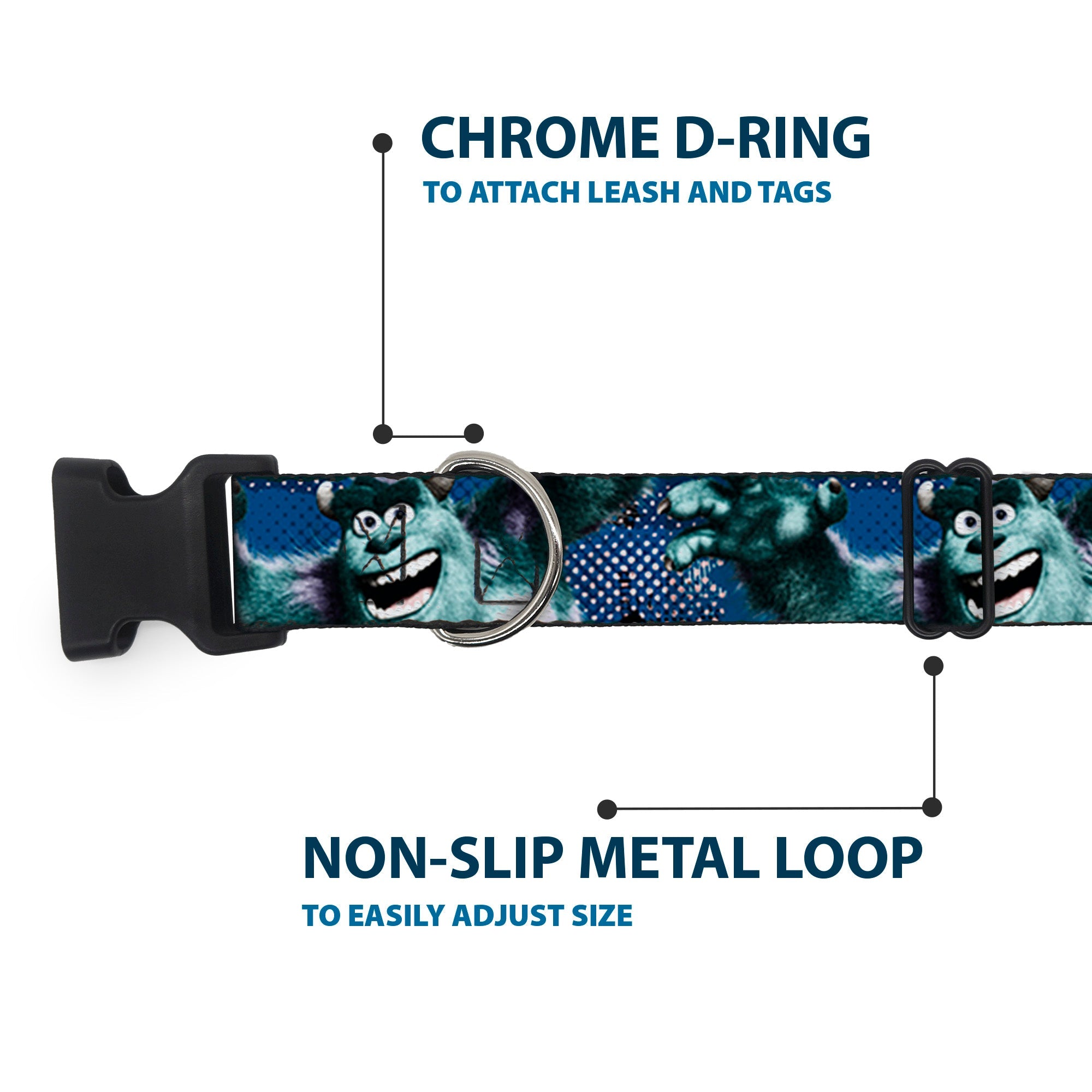 Plastic Clip Collar - Sulley Scare Pose/Dots Blues/White