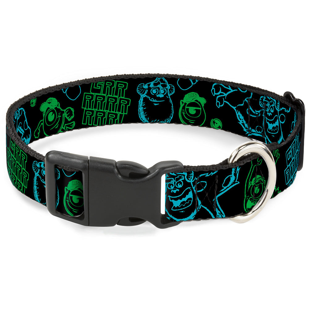 Plastic Clip Collar - Monsters Inc. Sully & Mike Poses/GRRRRR! Black/Turquoise/Green
