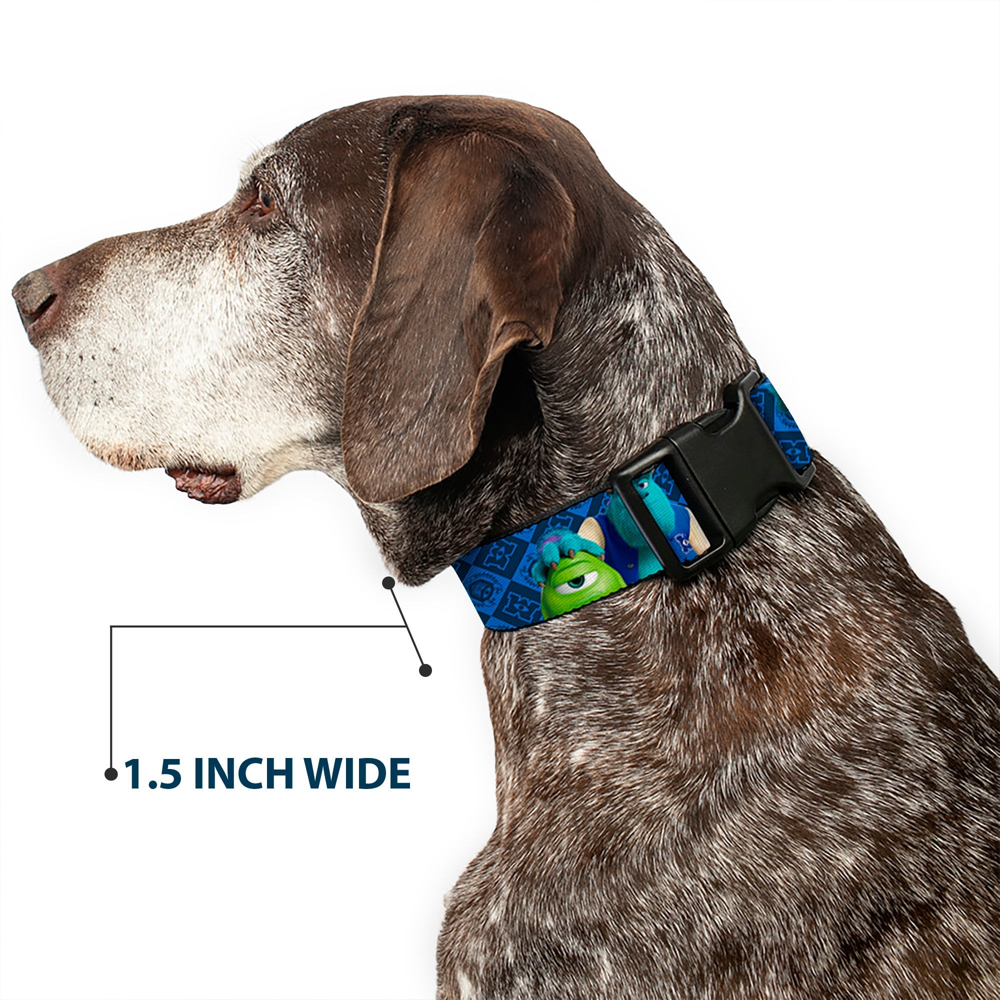 Plastic Clip Collar - Monsters University Sulley & Mike Poses/Checkers Blue