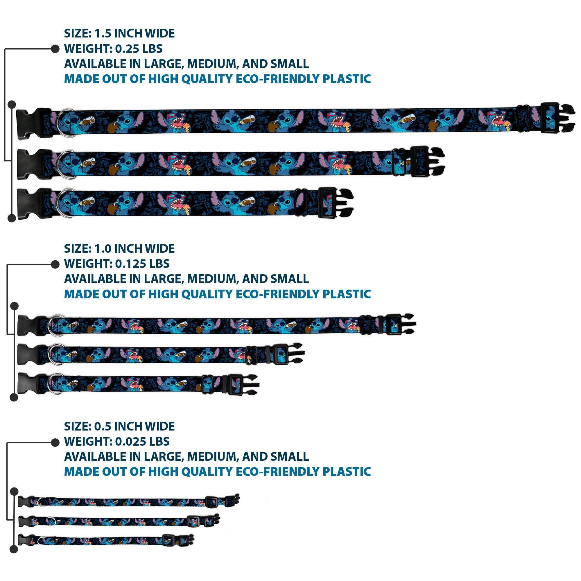 Plastic Clip Collar - Stitch Snacking Poses Black/Blue