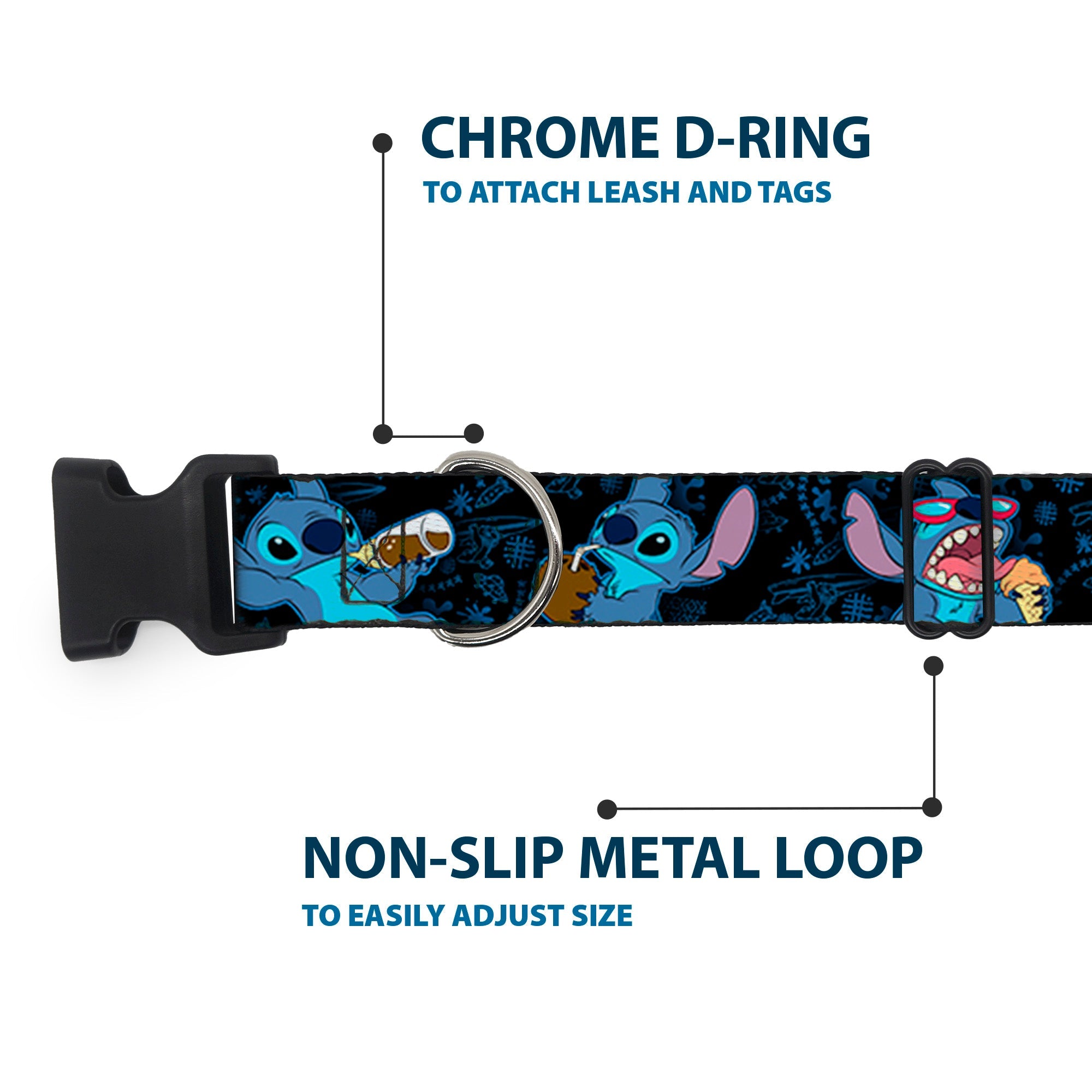 Plastic Clip Collar - Stitch Snacking Poses Black/Blue