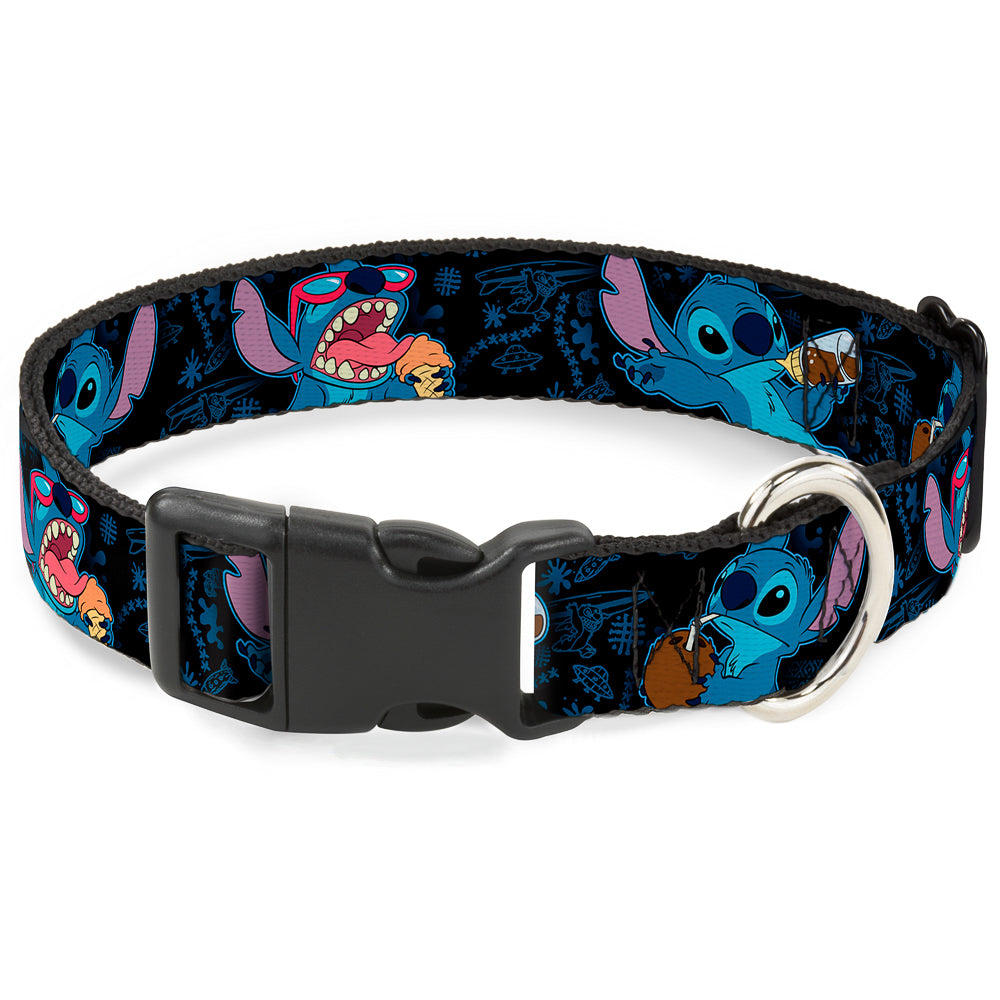 Plastic Clip Collar - Stitch Snacking Poses Black/Blue