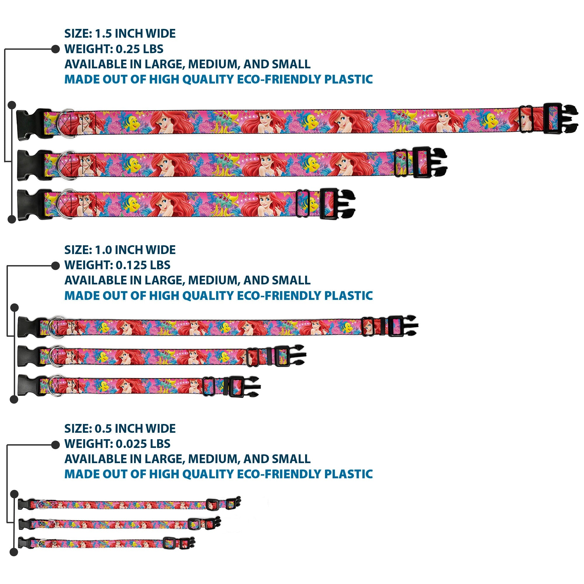 Plastic Clip Collar - Ariel/Flounder/Fish Trio Poses Pinks