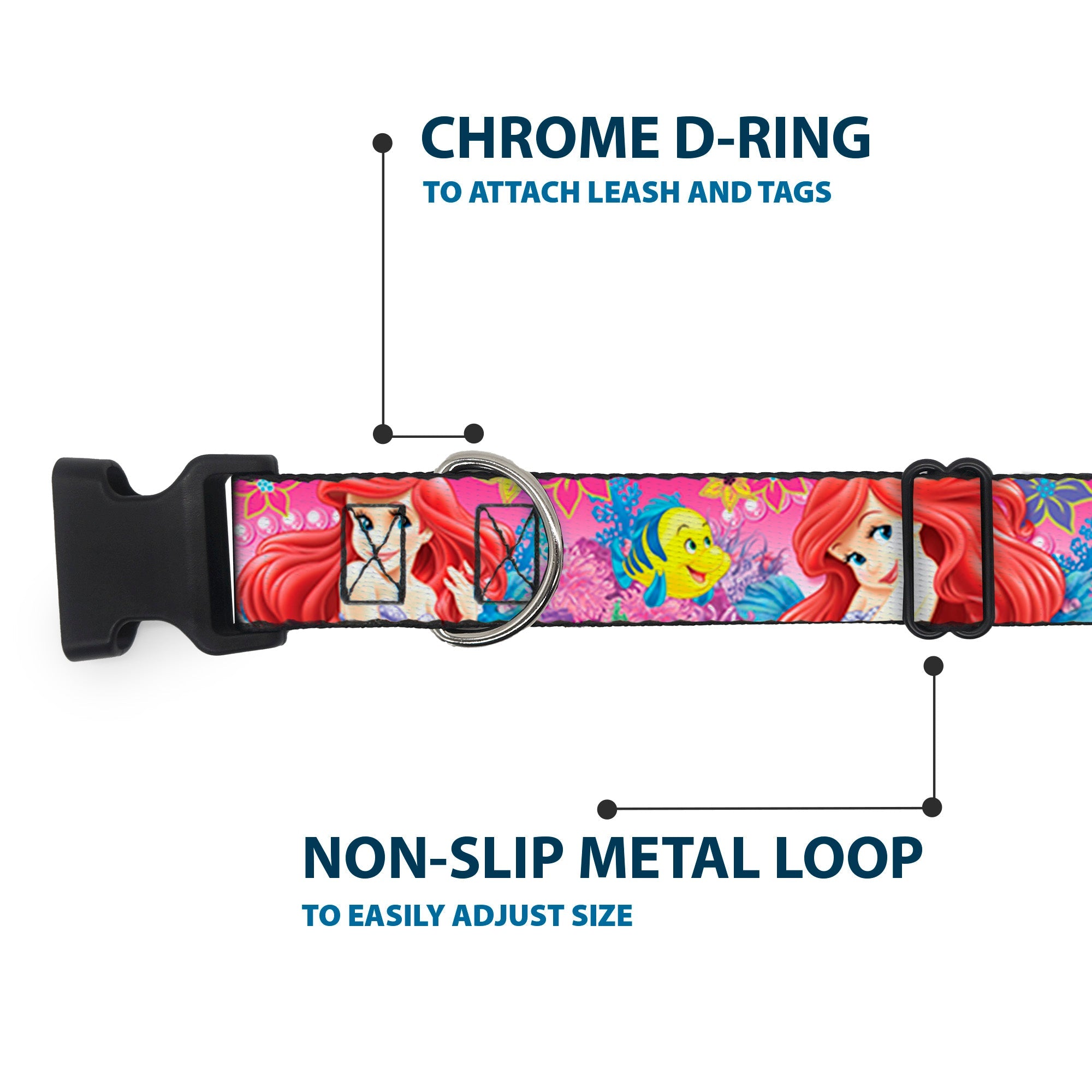 Plastic Clip Collar - Ariel/Flounder/Fish Trio Poses Pinks