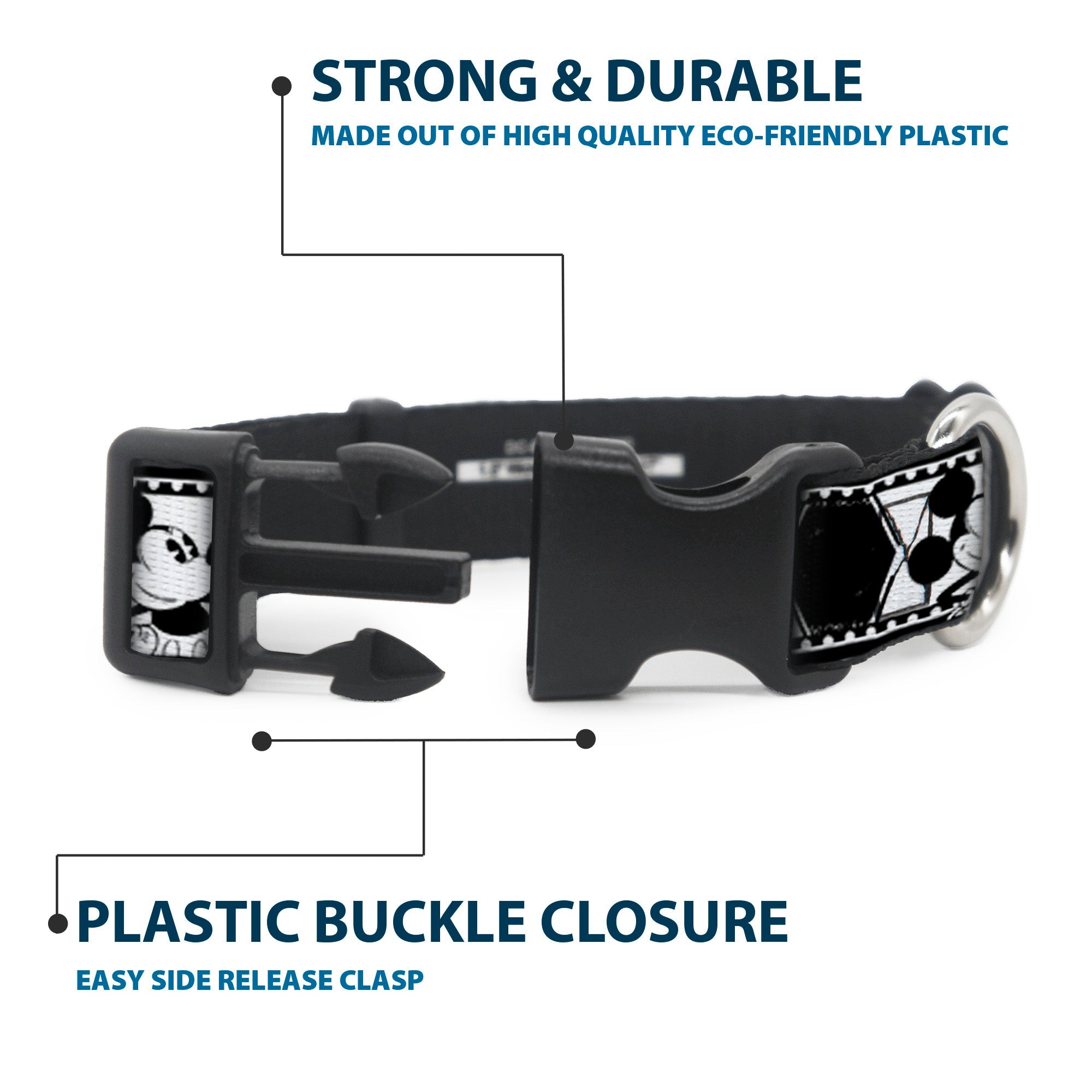 Plastic Clip Collar - Mickey Standing Pose Film Strip White/Black