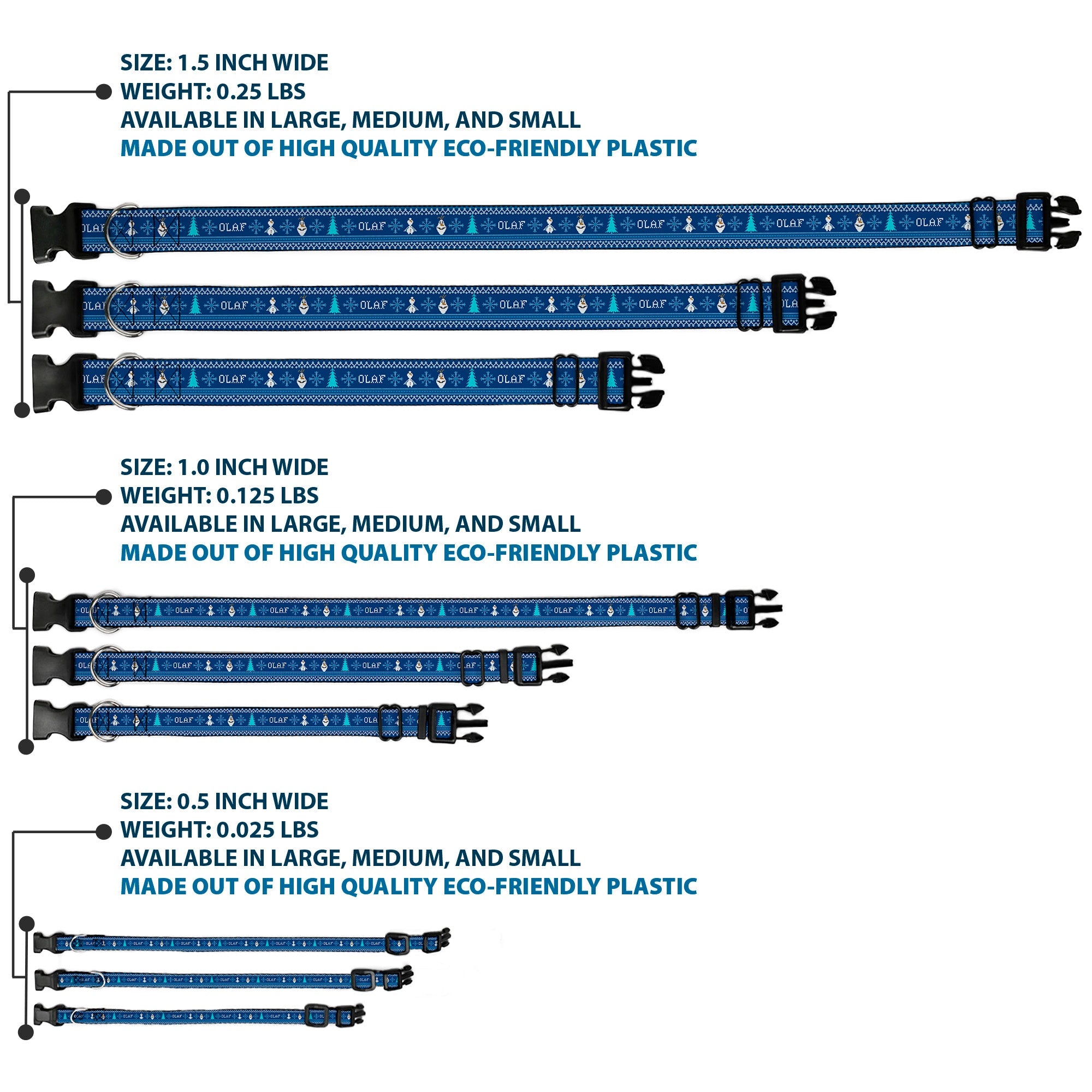 Plastic Clip Collar - Olaf/Snowflakes Stitch Blues/White
