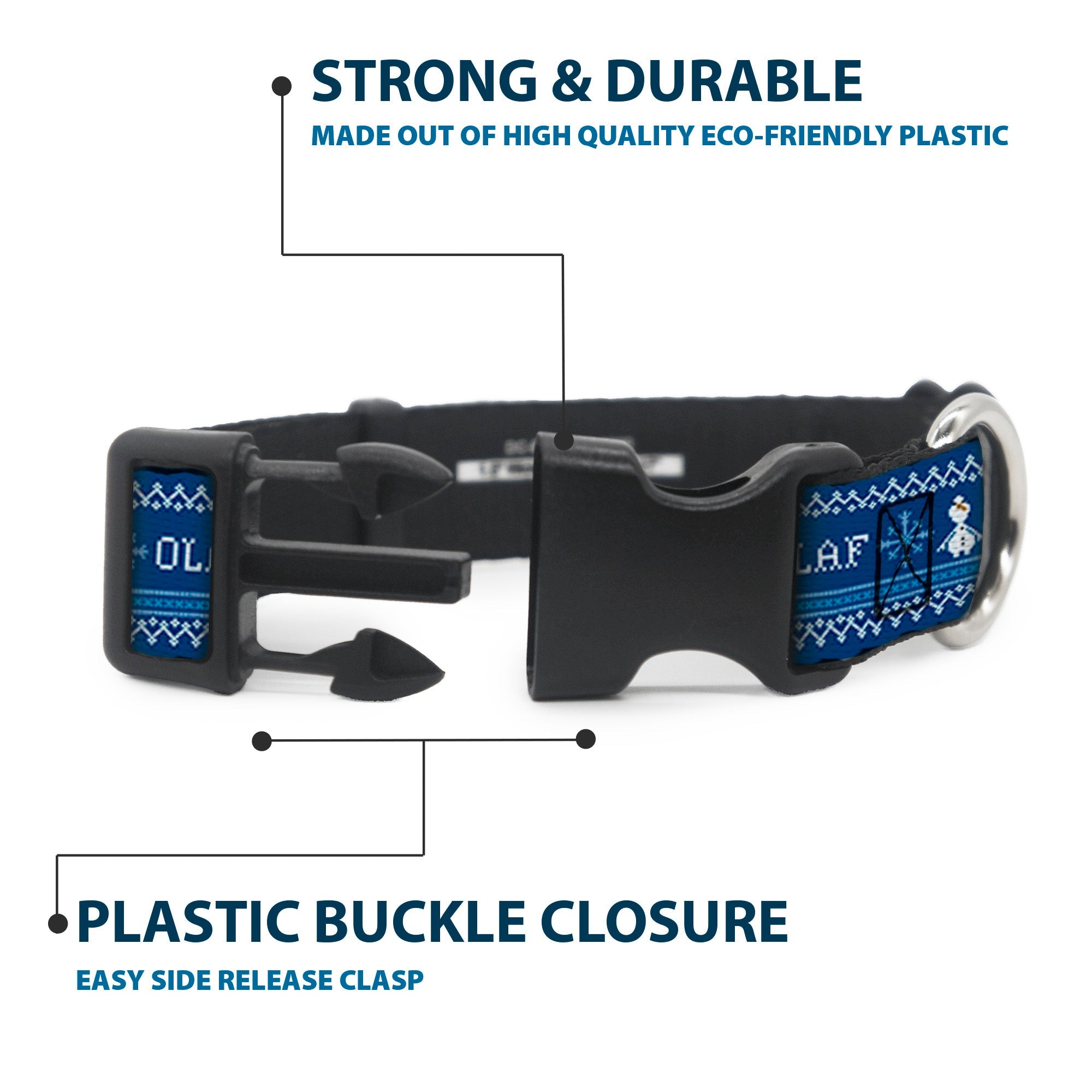 Plastic Clip Collar - Olaf/Snowflakes Stitch Blues/White