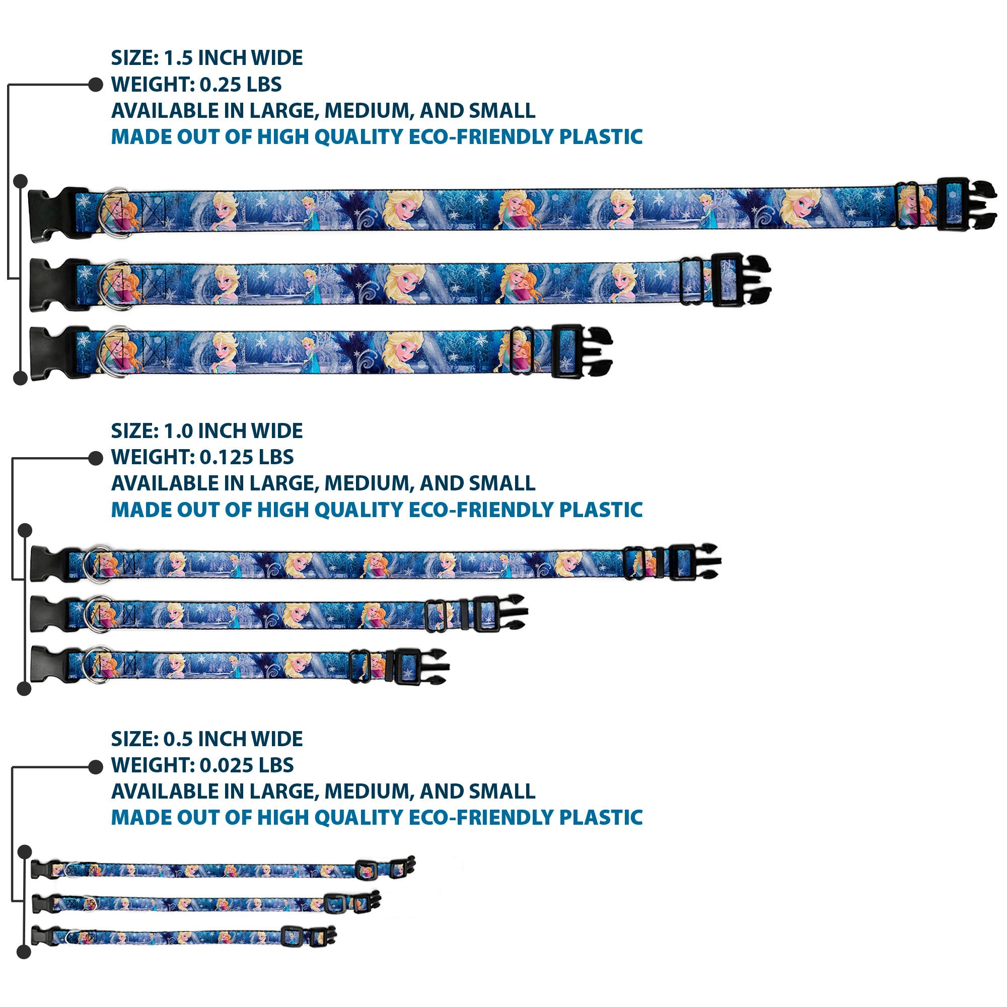 Plastic Clip Collar - Frozen Elsa the Snow Queen Poses/Snowflakes