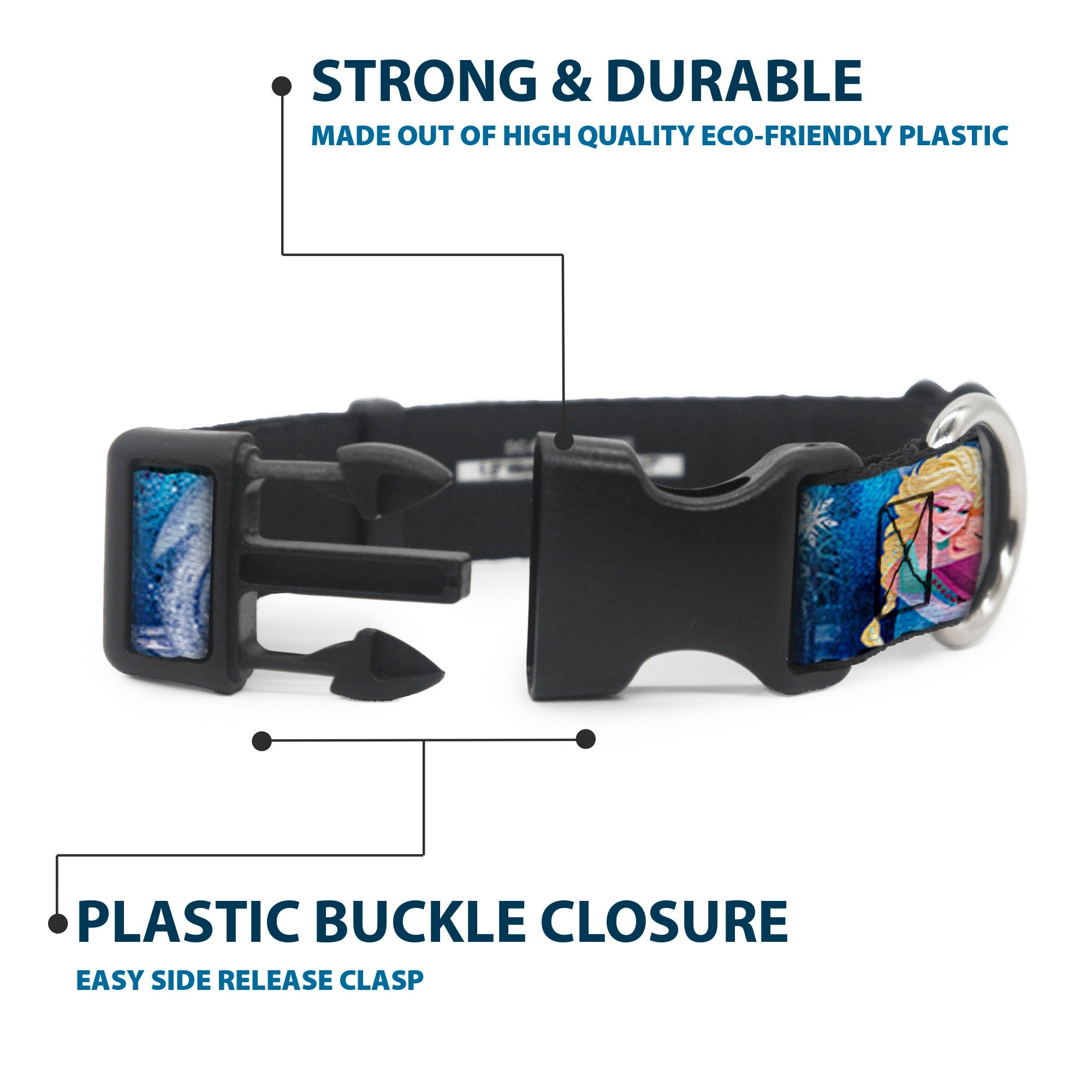 Plastic Clip Collar - Frozen Elsa the Snow Queen Poses/Snowflakes