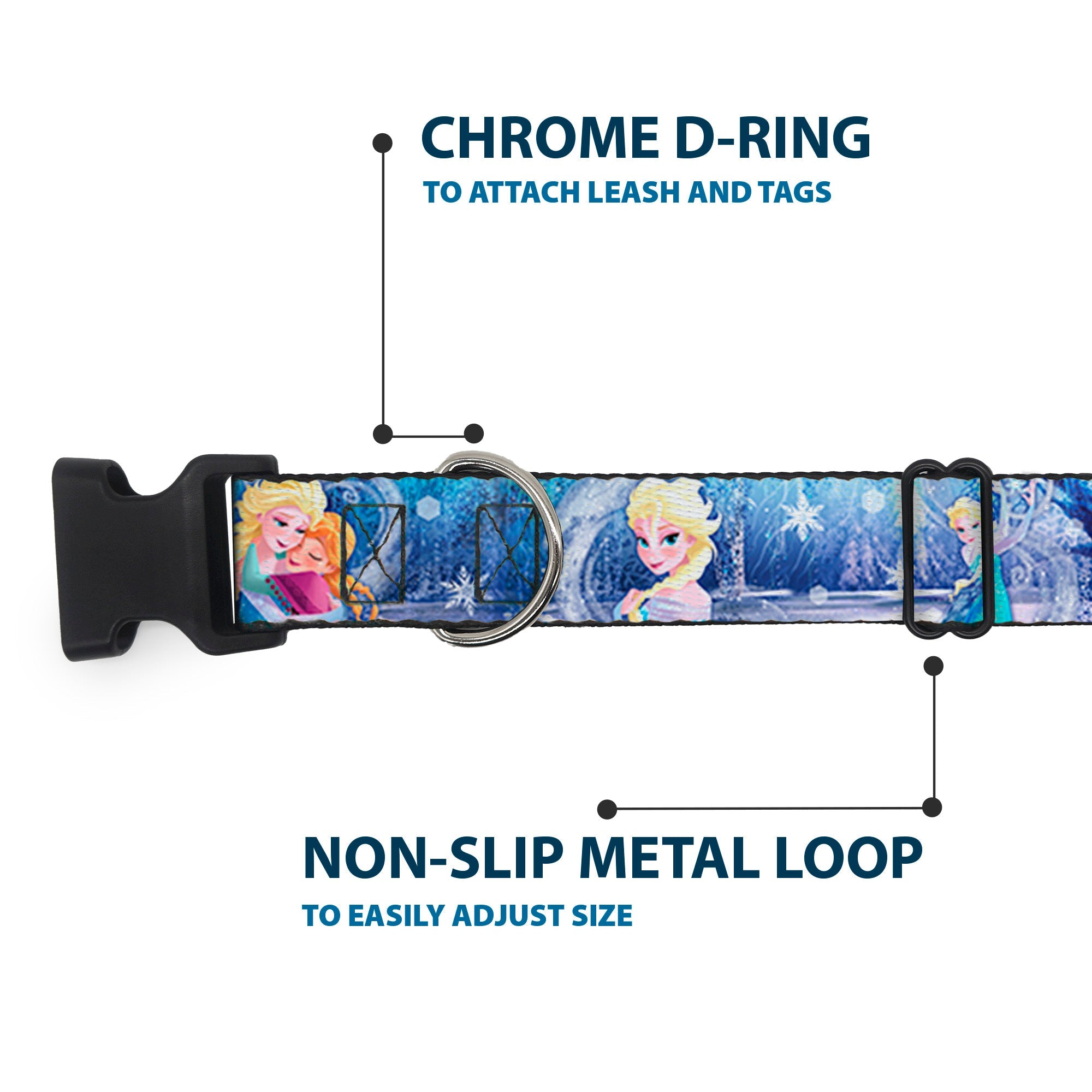 Plastic Clip Collar - Frozen Elsa the Snow Queen Poses/Snowflakes