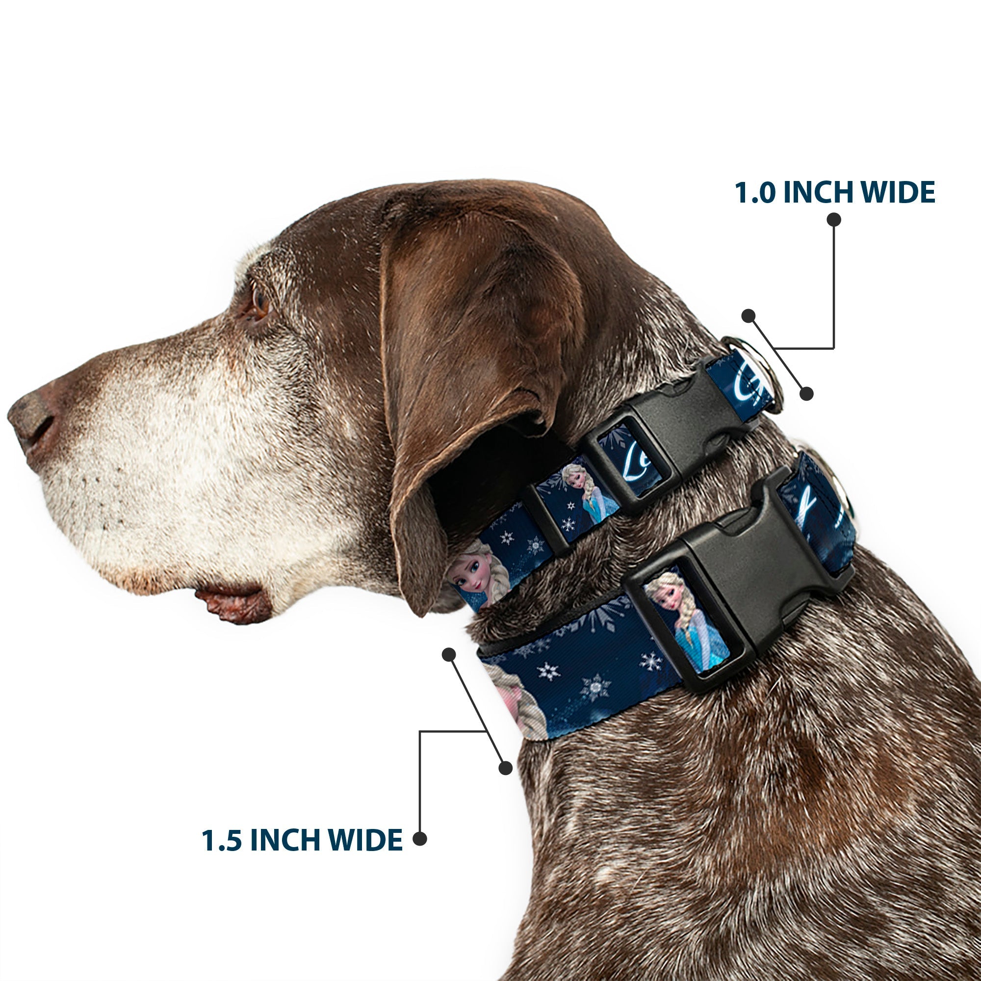 Plastic Clip Collar - Elsa the Snow Queen Poses/Snowflakes LET IT GO Blues/White