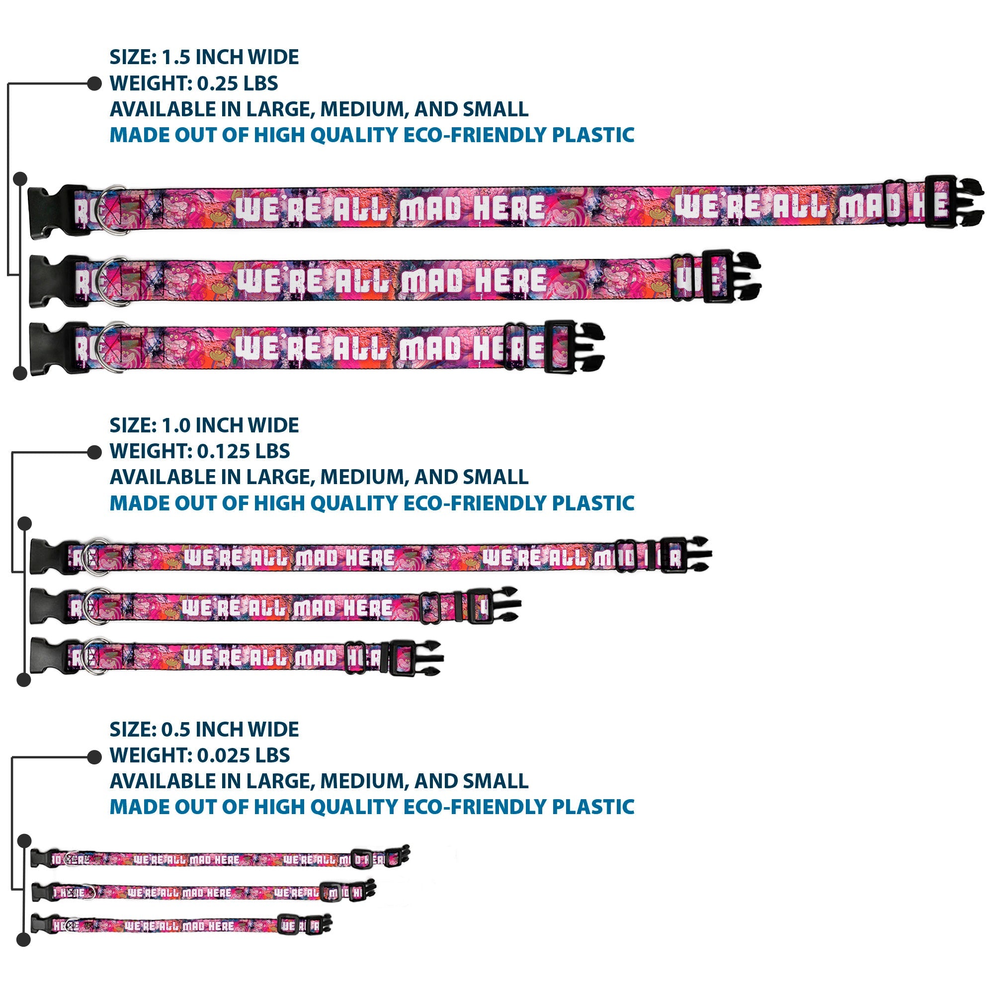 Plastic Clip Collar - Transparent Cheshire Cat Poses WERE ALL MAD HERE