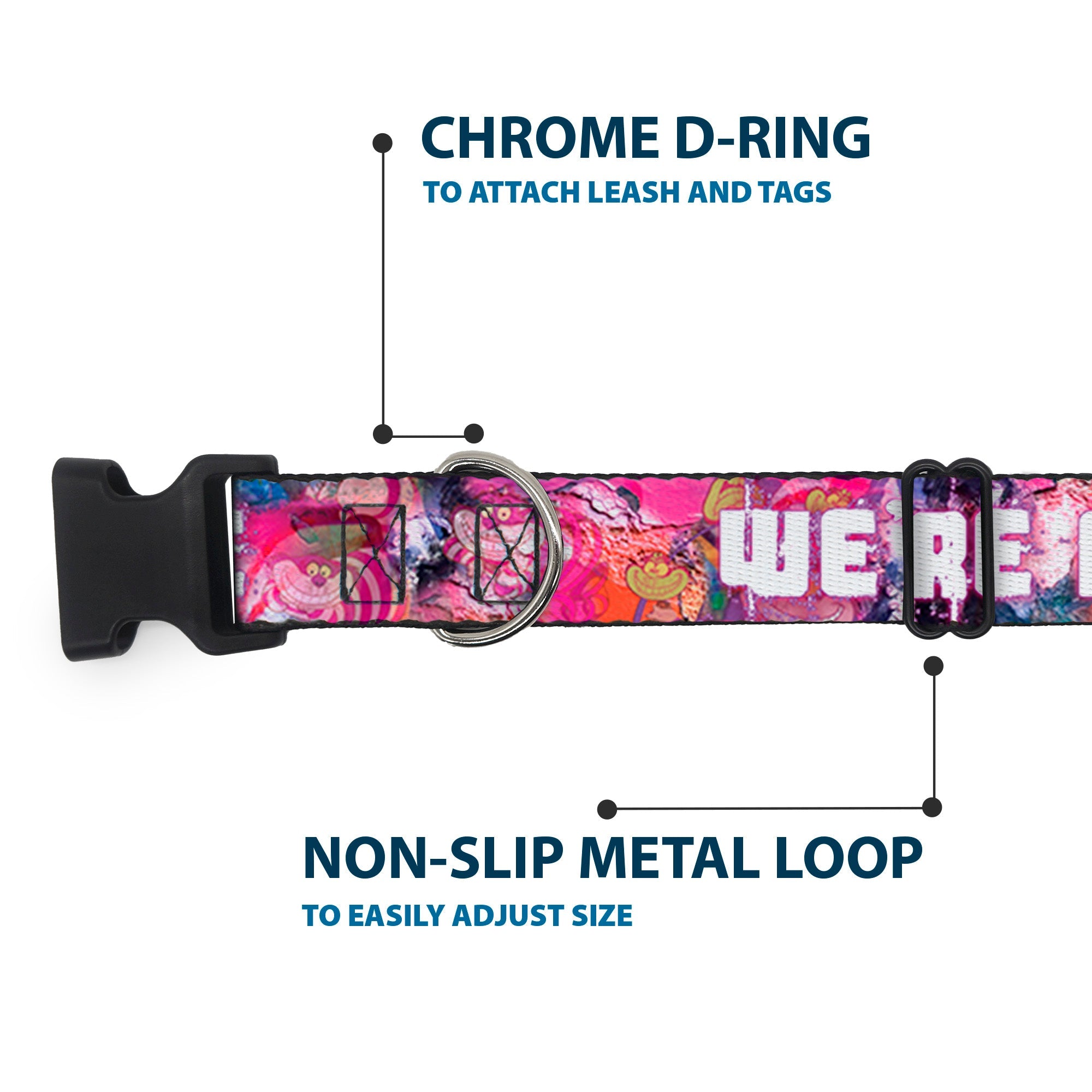 Plastic Clip Collar - Transparent Cheshire Cat Poses WERE ALL MAD HERE