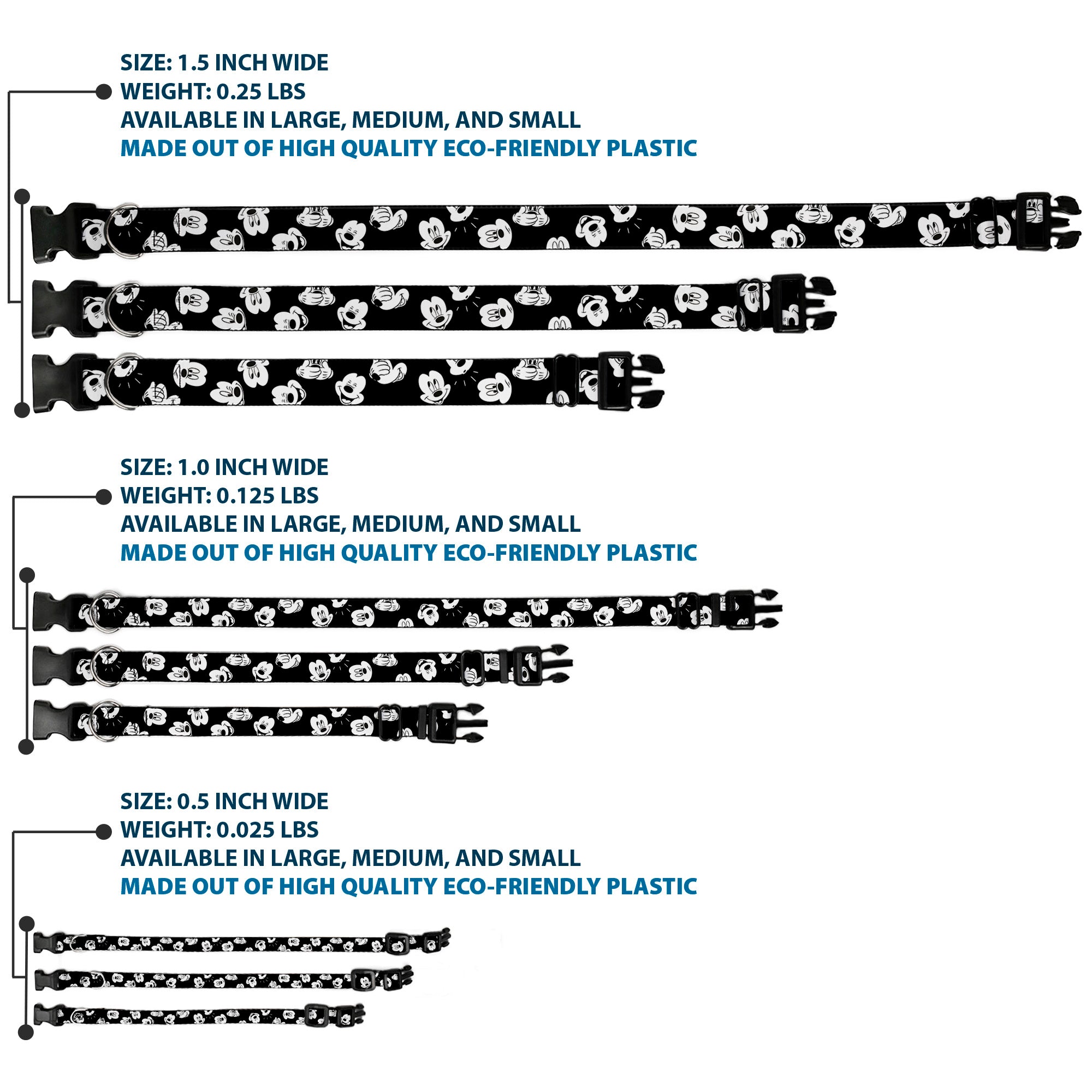 Plastic Clip Collar - Mickey Mouse Expressions Scattered Black/White