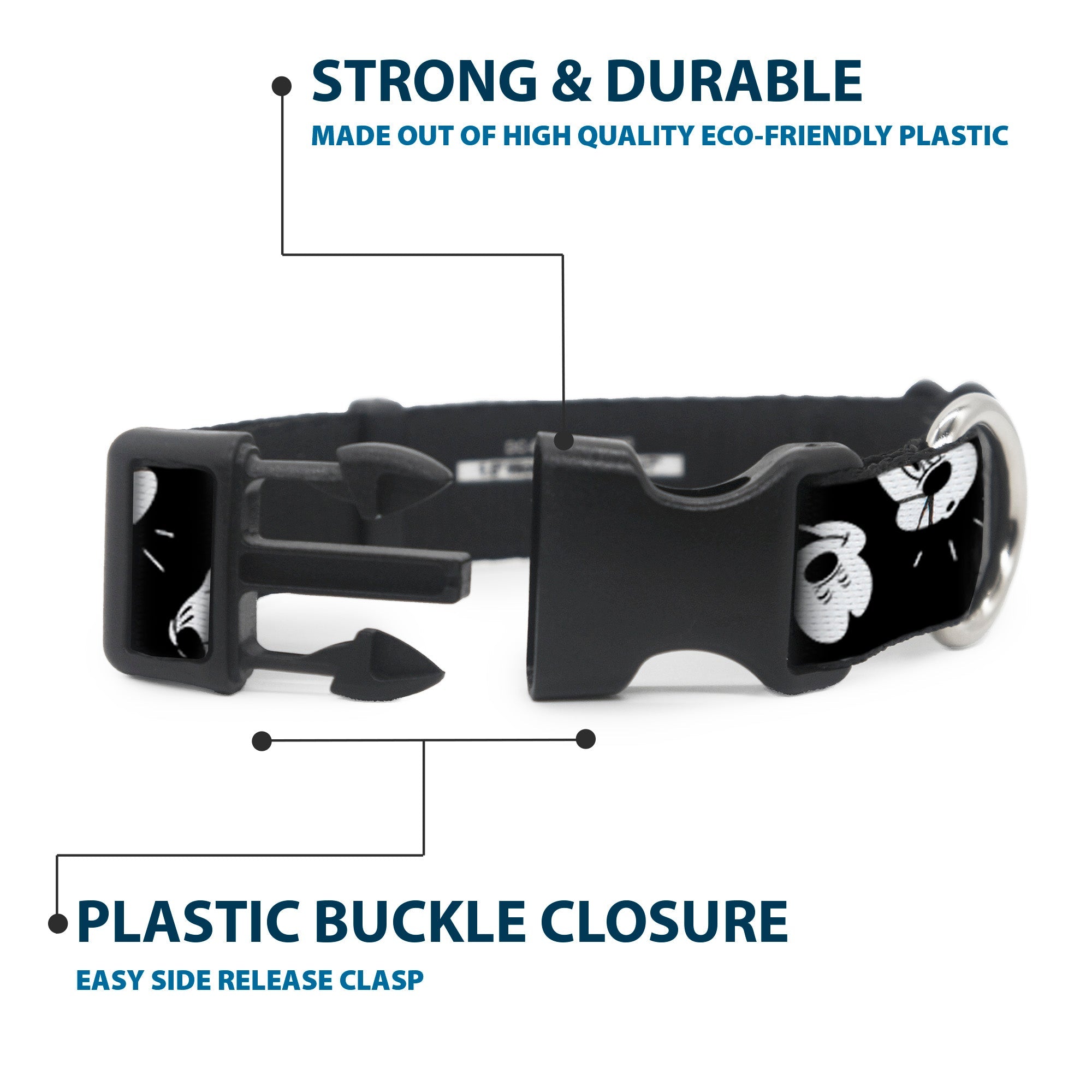 Plastic Clip Collar - Mickey Mouse Expressions Scattered Black/White