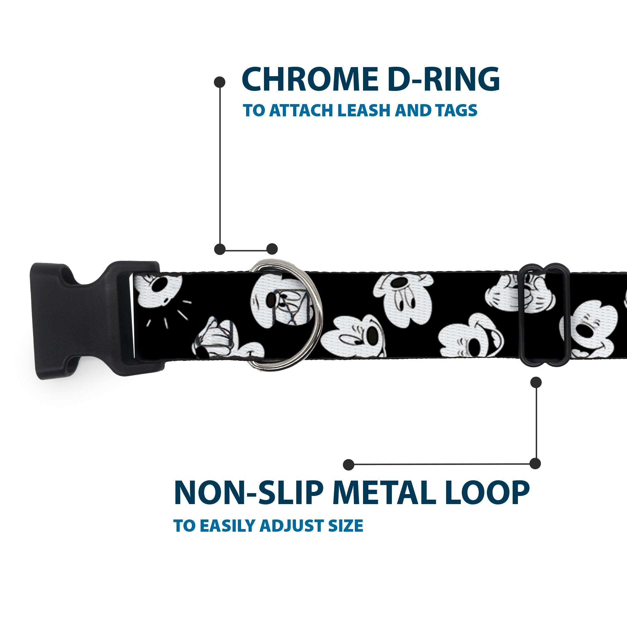 Plastic Clip Collar - Mickey Mouse Expressions Scattered Black/White