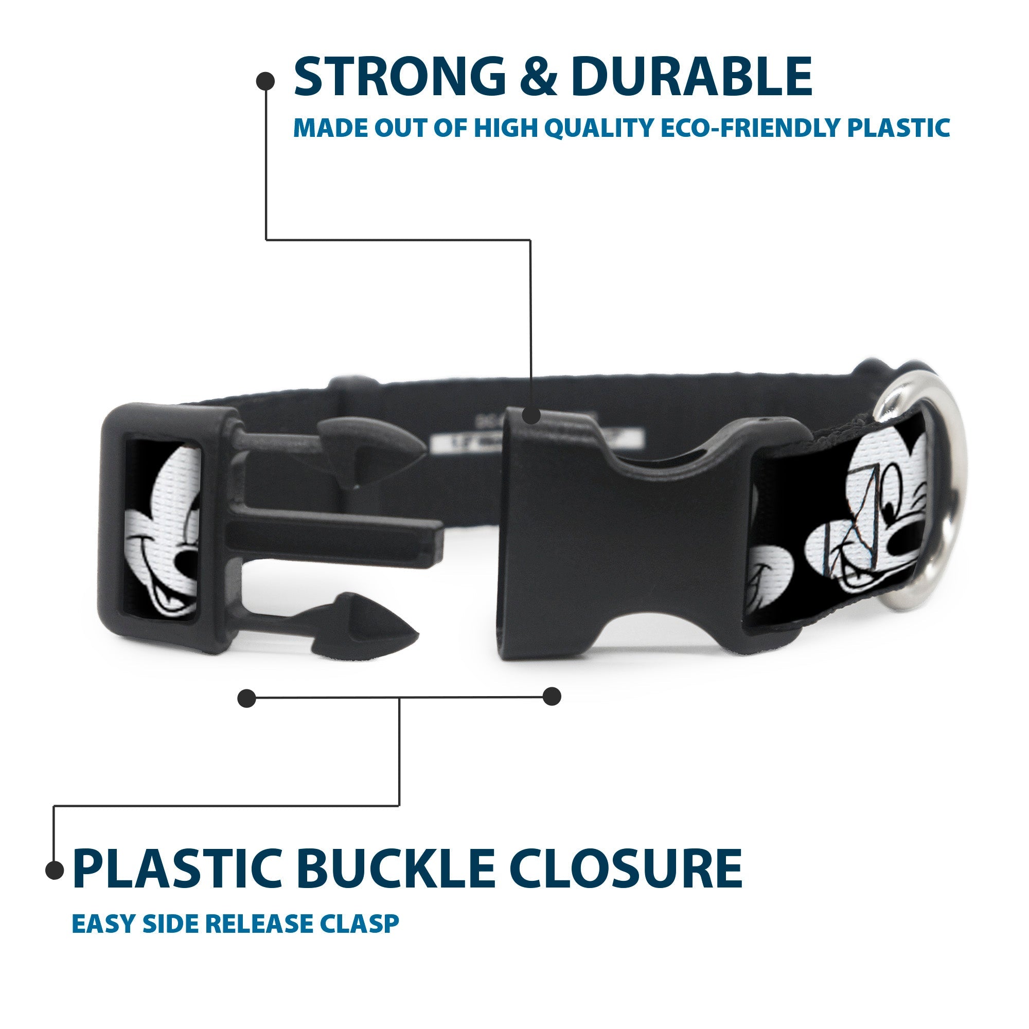 Plastic Clip Collar - Mickey Mouse Expressions CLOSE-UP Black/White