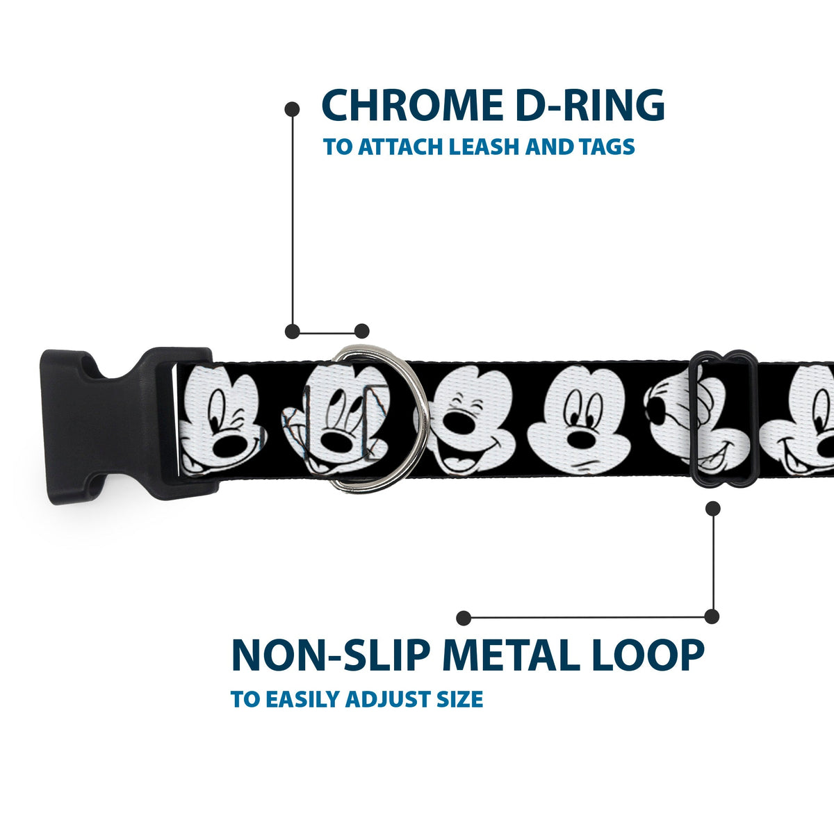 Plastic Clip Collar - Mickey Mouse Expressions CLOSE-UP Black/White