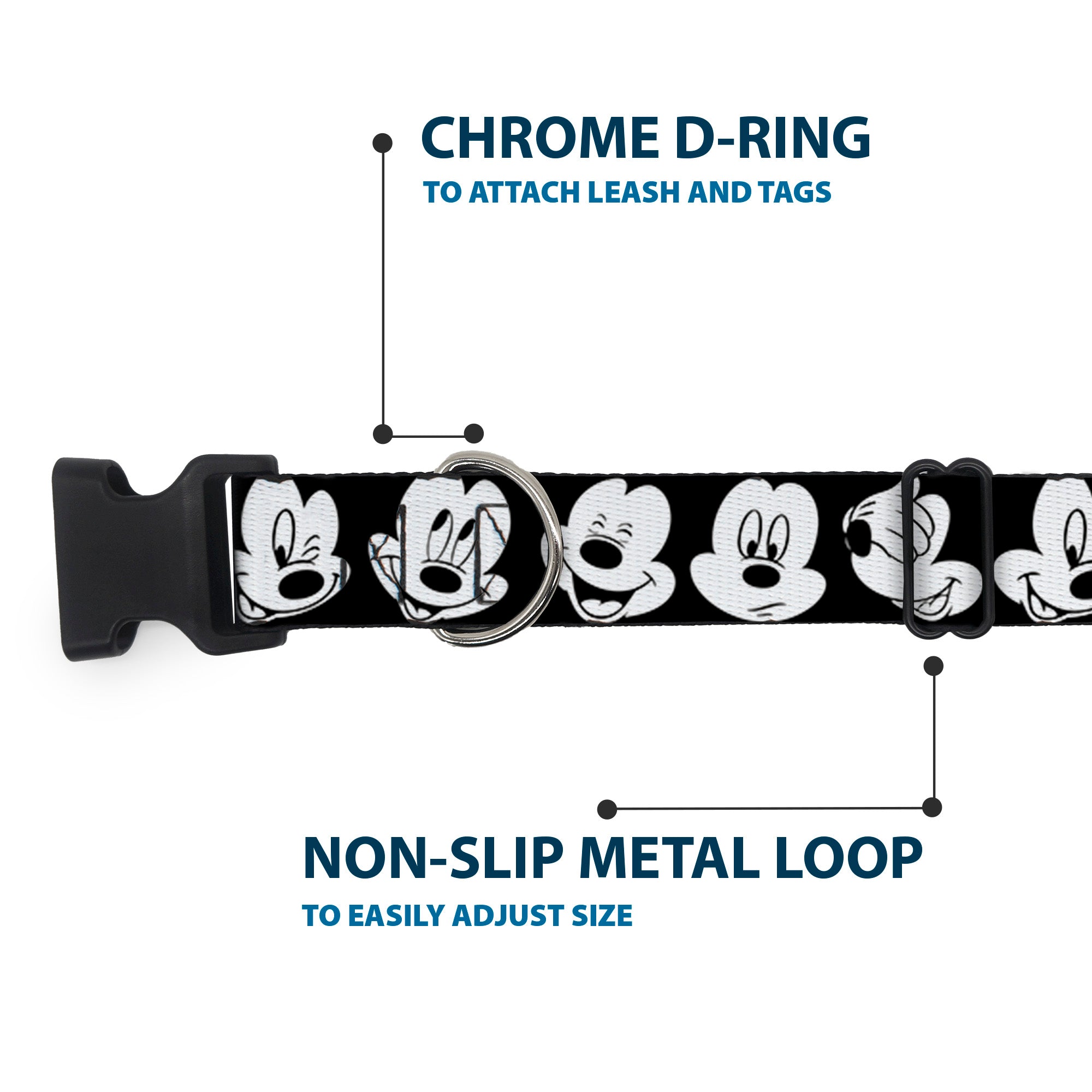 Plastic Clip Collar - Mickey Mouse Expressions CLOSE-UP Black/White