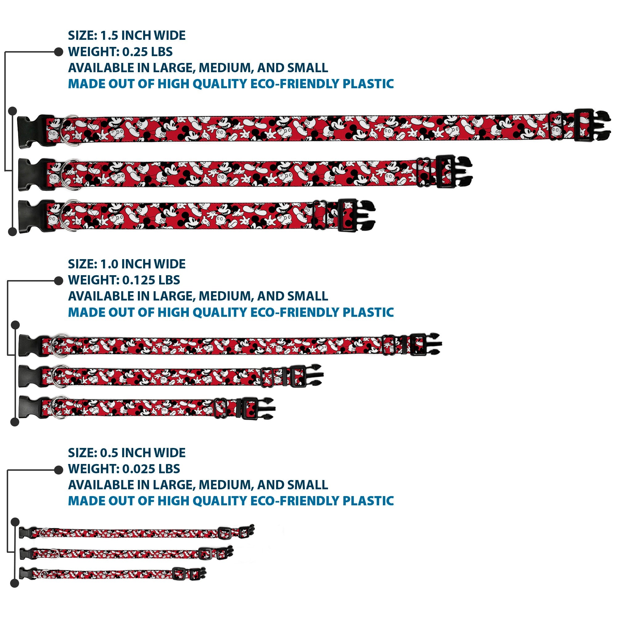 Plastic Clip Collar - Mickey Mouse Poses Scattered Red/Black/White