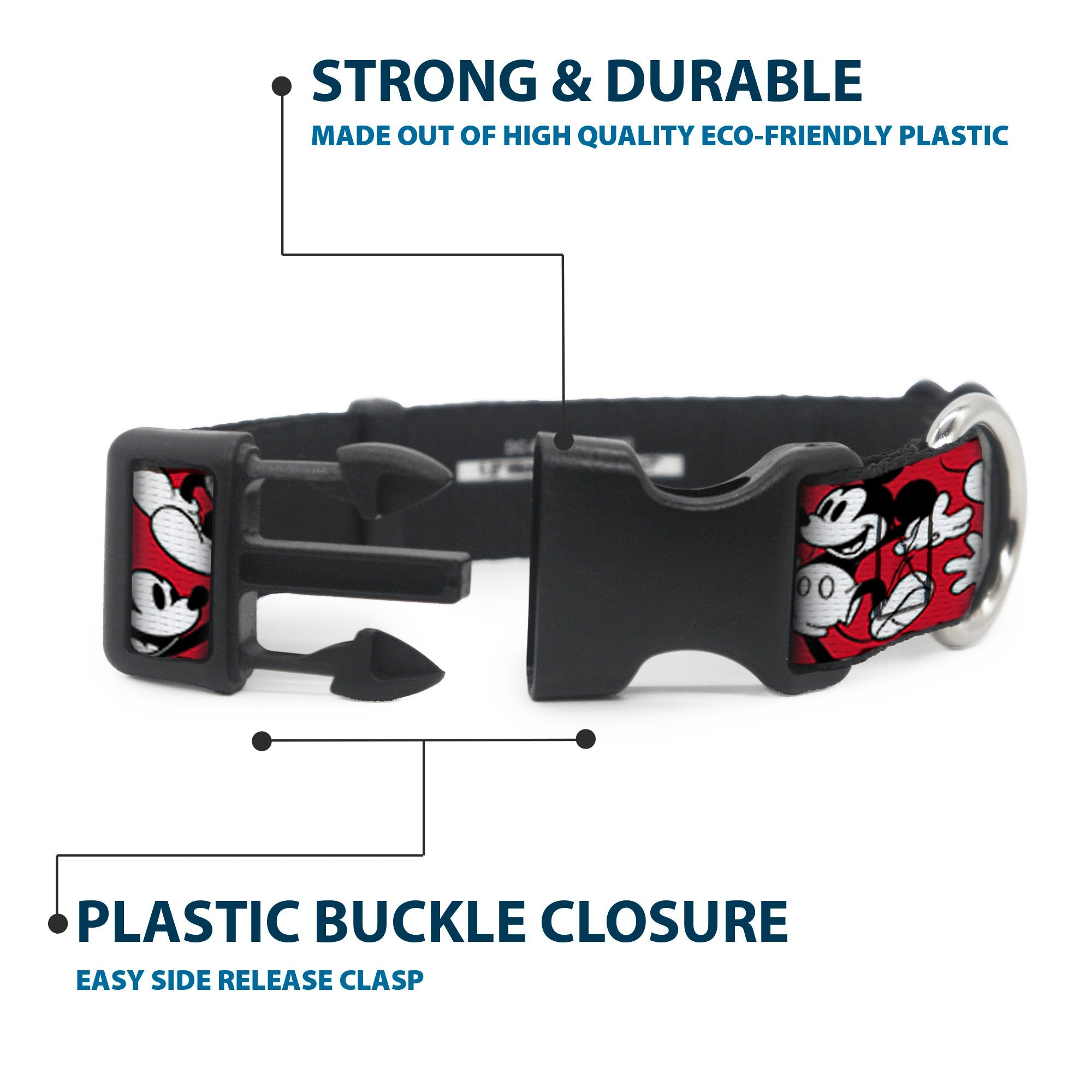Plastic Clip Collar - Mickey Mouse Poses Scattered Red/Black/White