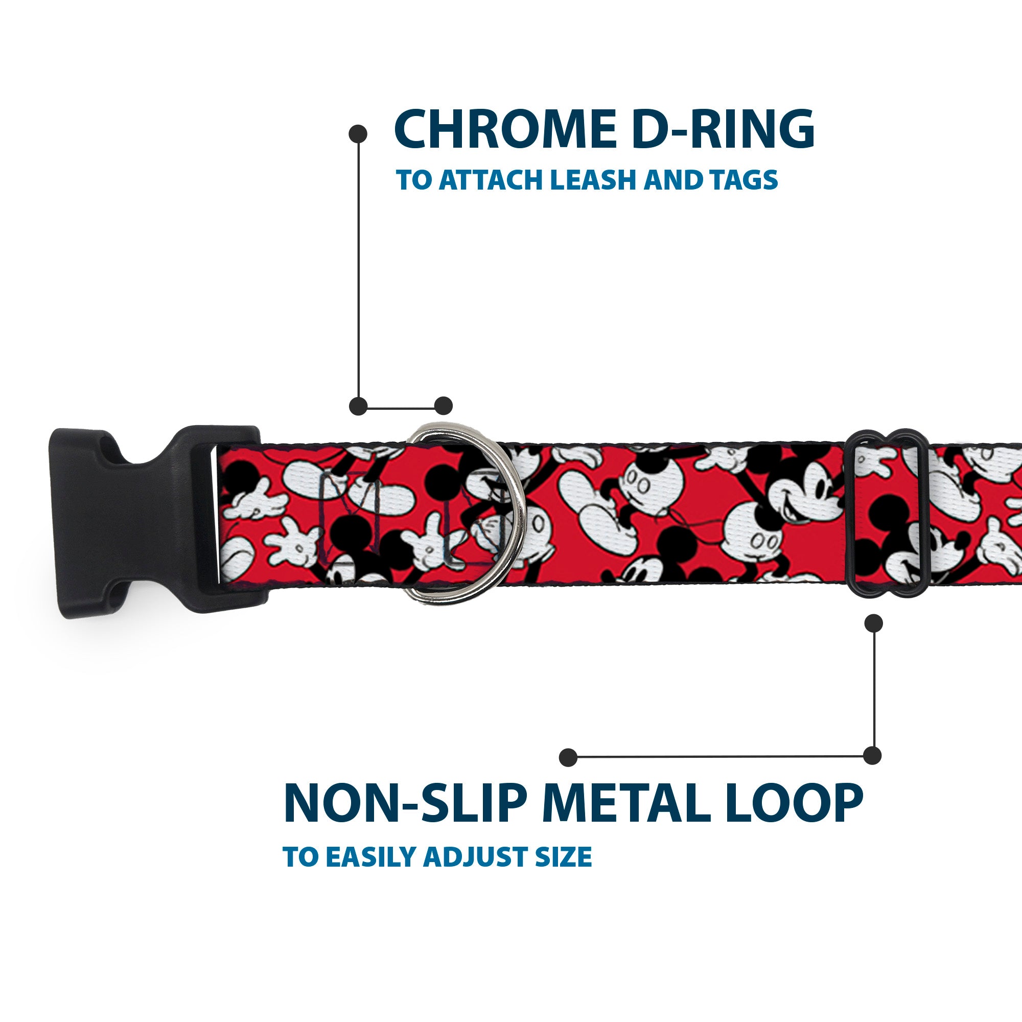 Plastic Clip Collar - Mickey Mouse Poses Scattered Red/Black/White