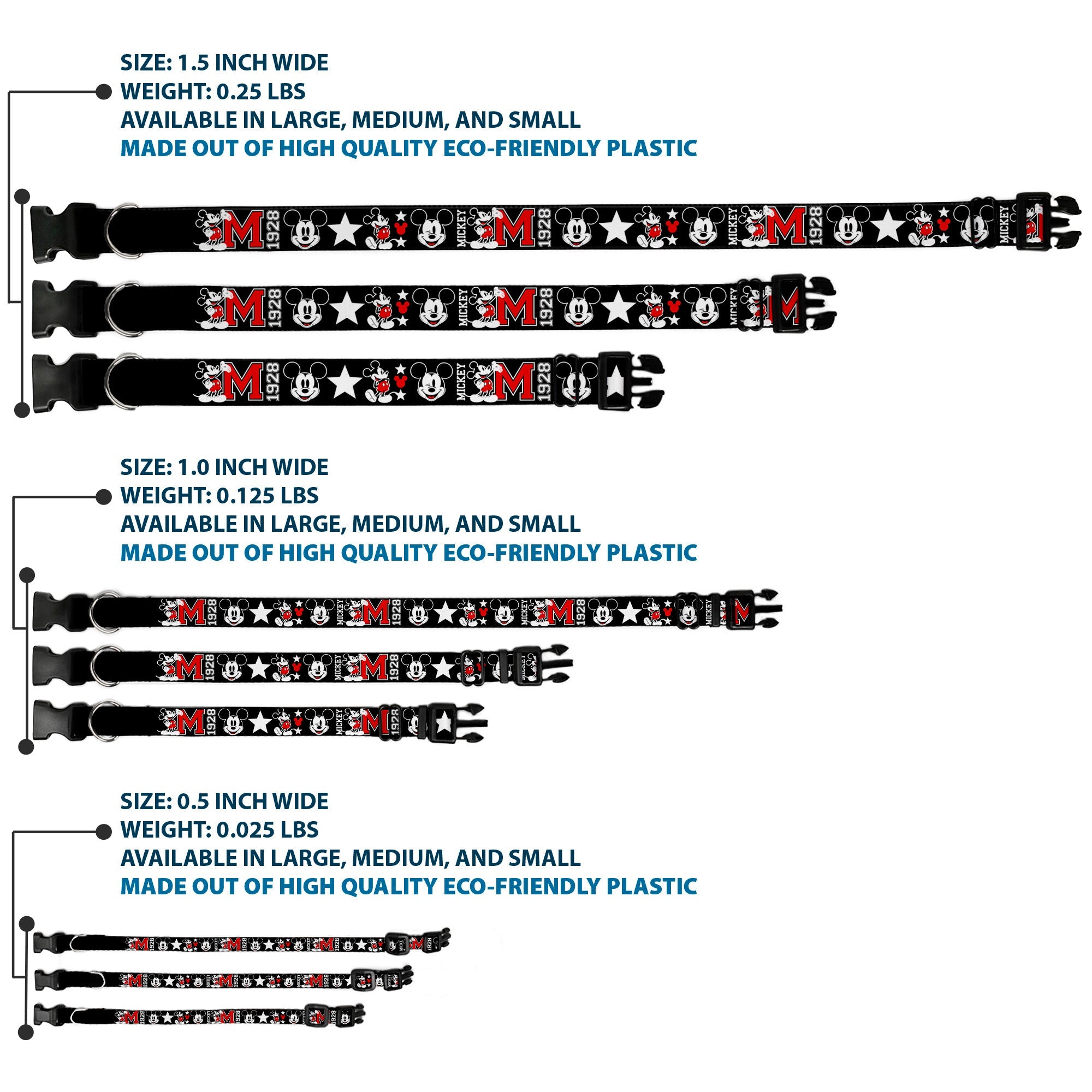 Plastic Clip Collar - Classic Mickey Mouse 1928 Collage Black/White/Red