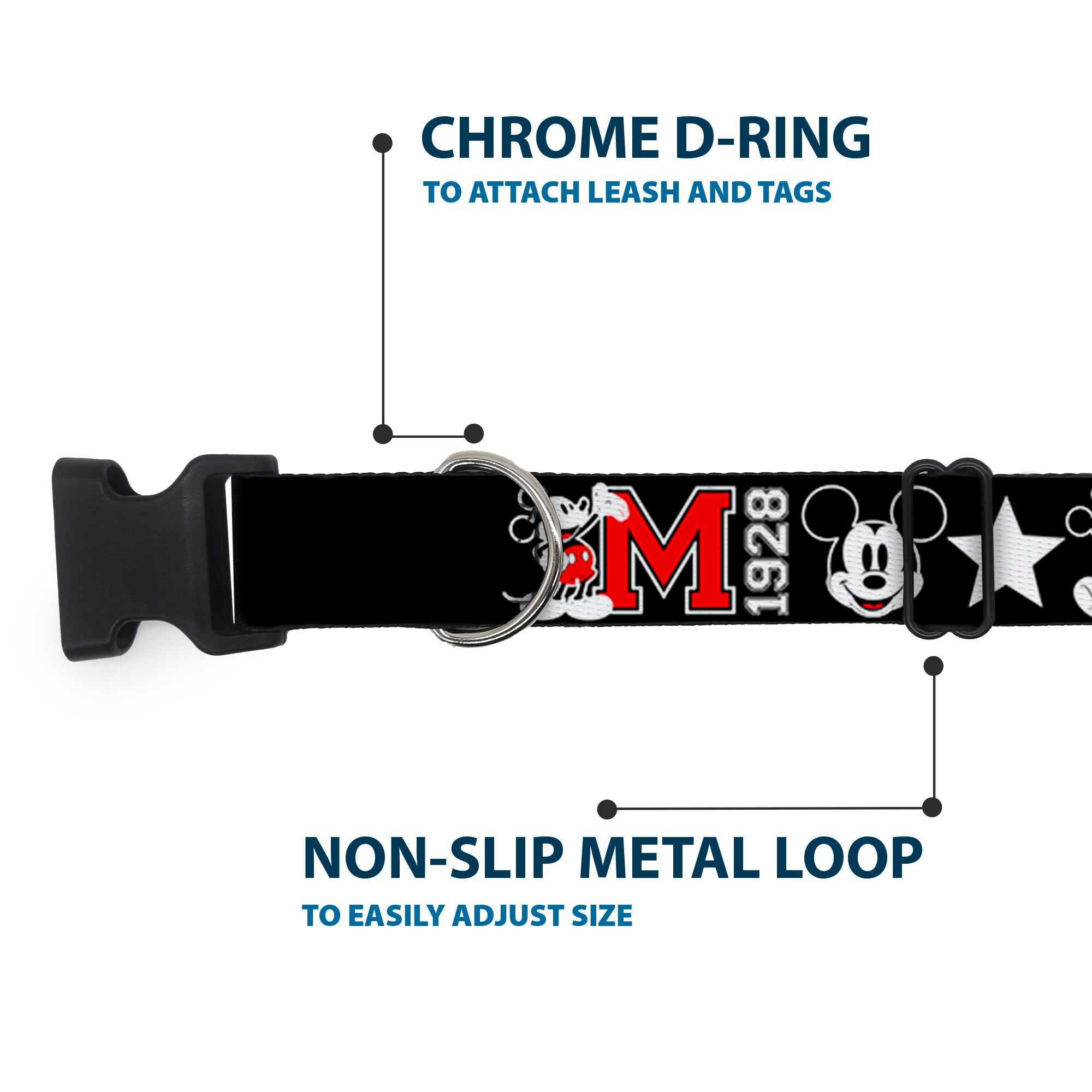 Plastic Clip Collar - Classic Mickey Mouse 1928 Collage Black/White/Red