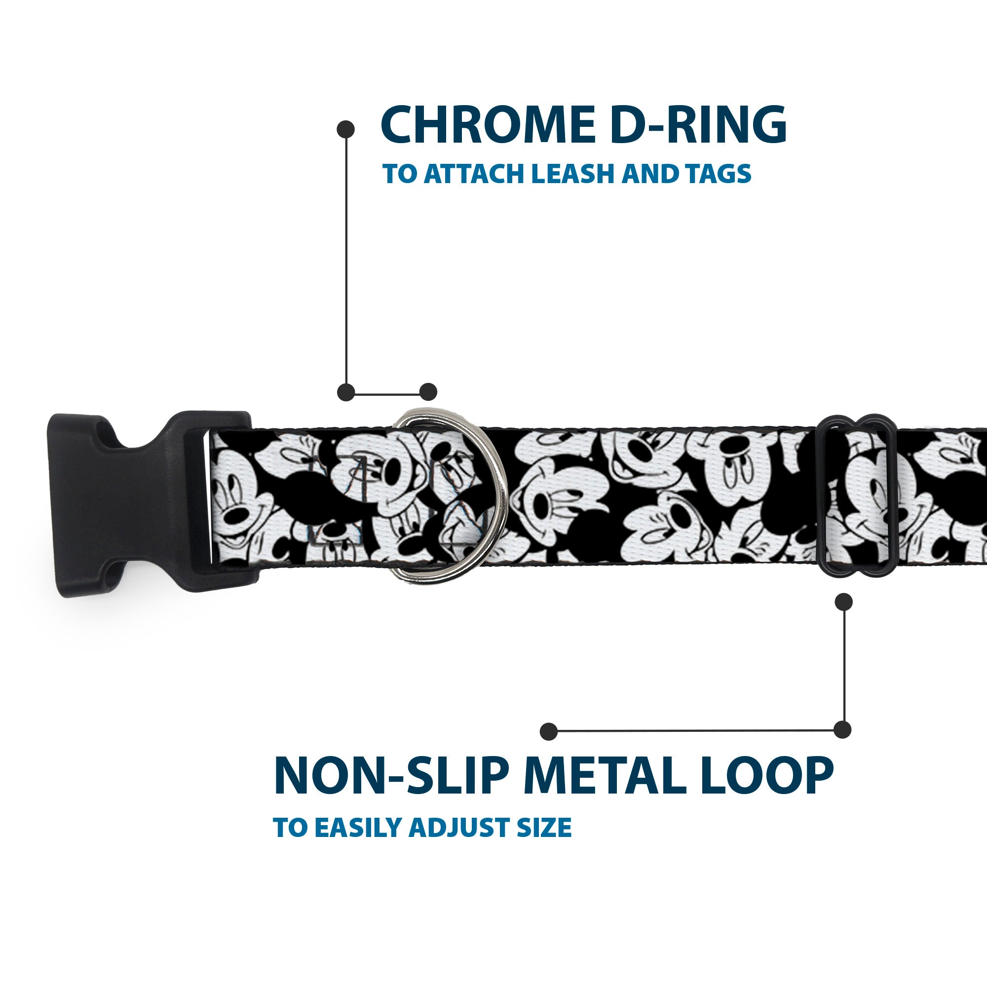 Plastic Clip Collar - Mickey Mouse Expressions Stacked White/Black