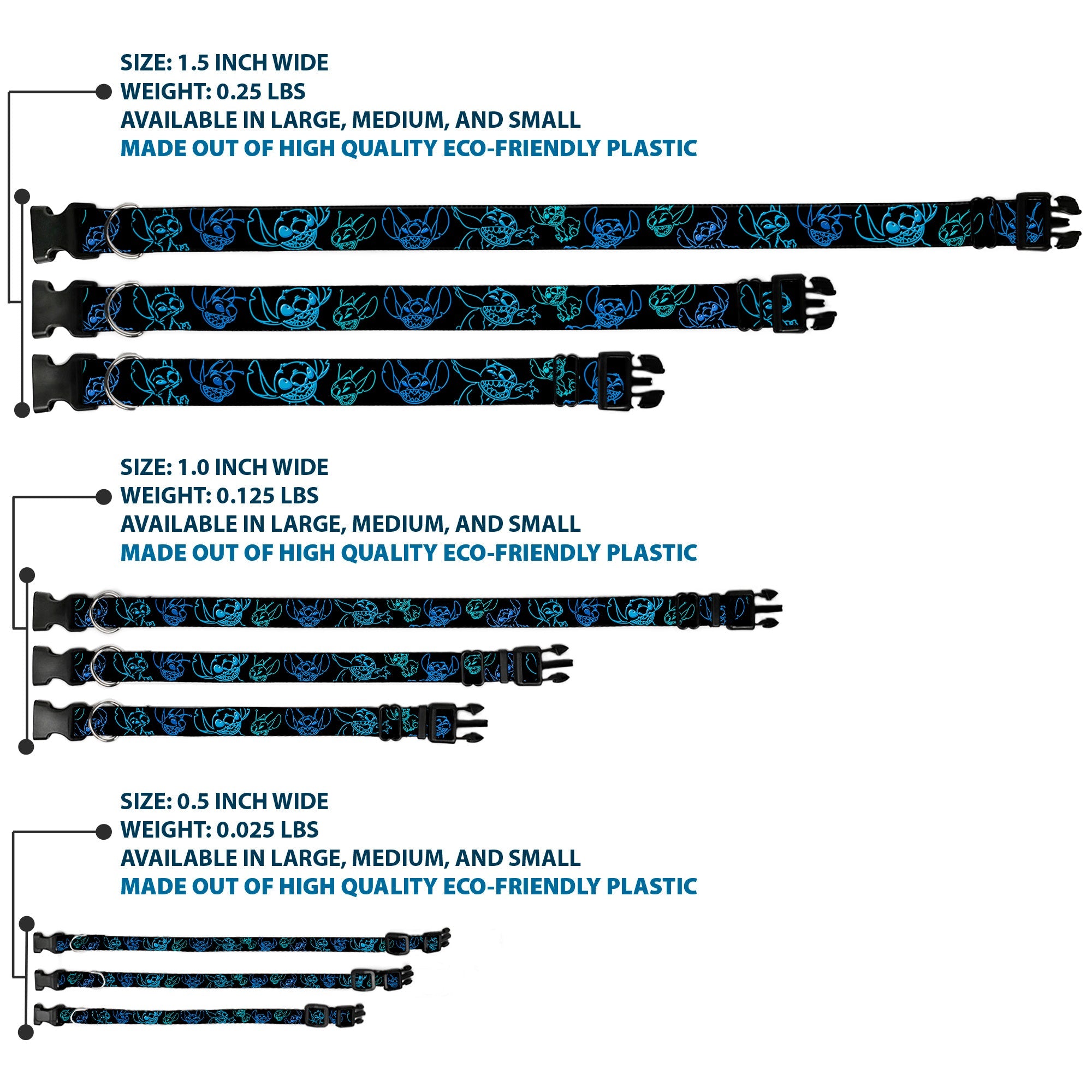 Plastic Clip Collar - Electric Stitch Poses Black/Neon Blue