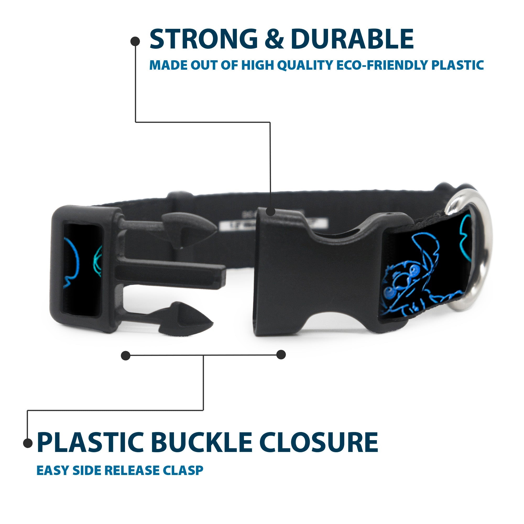 Plastic Clip Collar - Electric Stitch Poses Black/Neon Blue