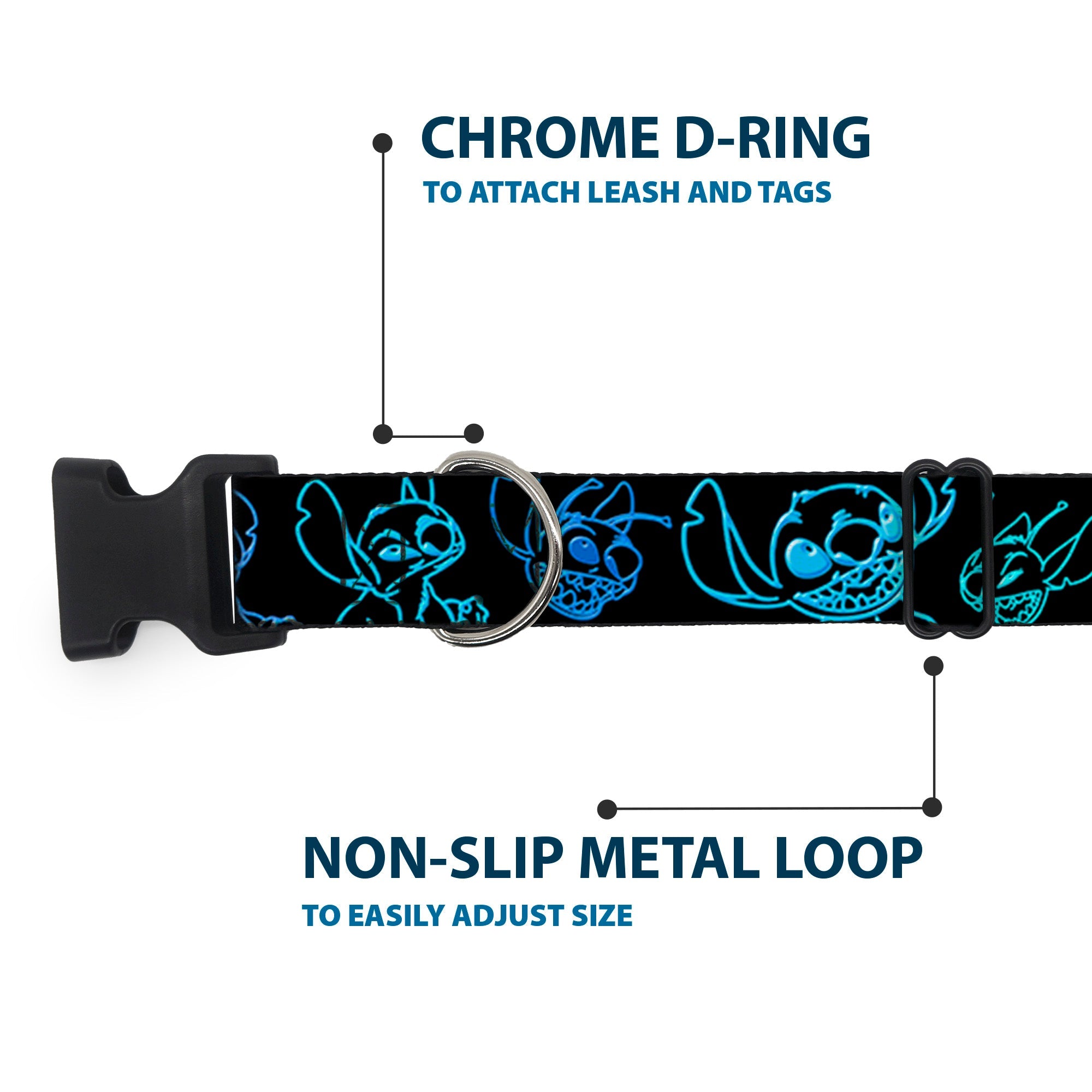 Plastic Clip Collar - Electric Stitch Poses Black/Neon Blue