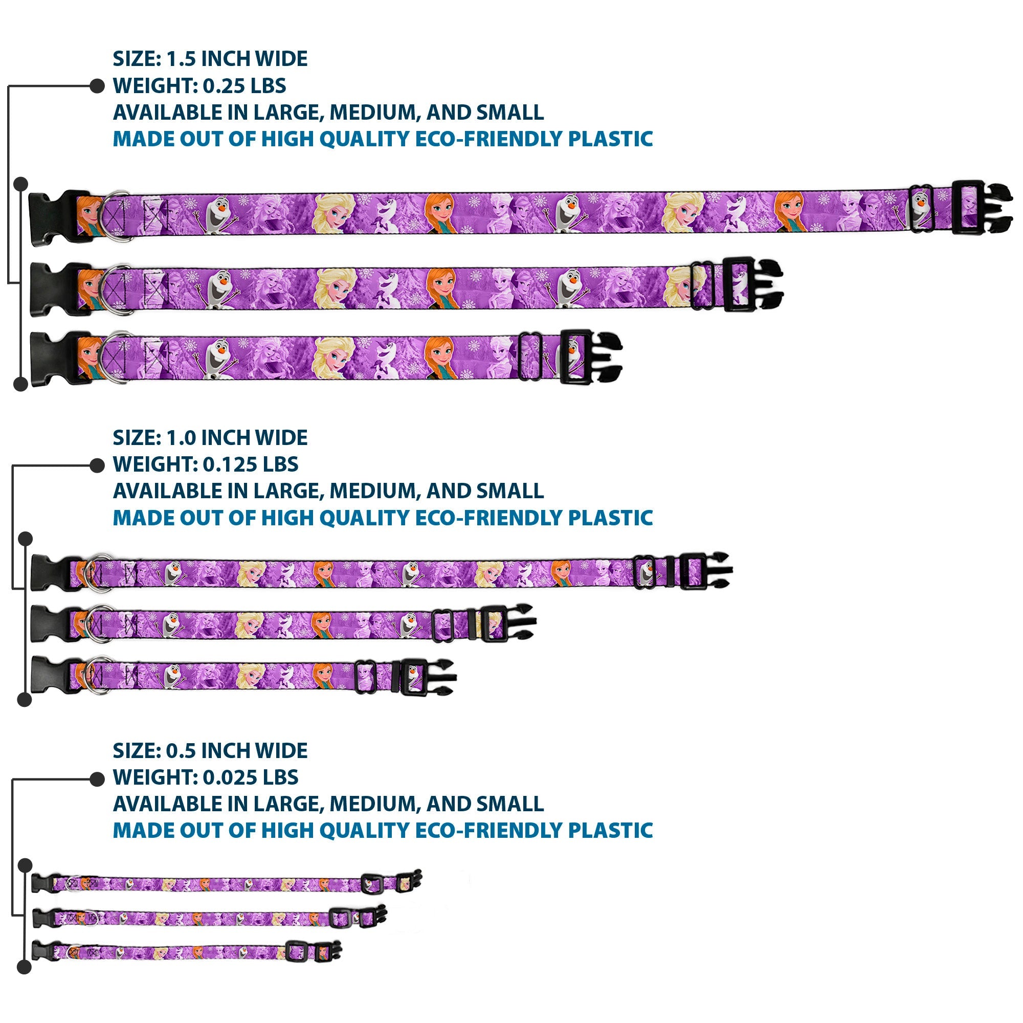 Plastic Clip Collar - Frozen Anna/Elsa/Olaf Poses/Scenes Purples