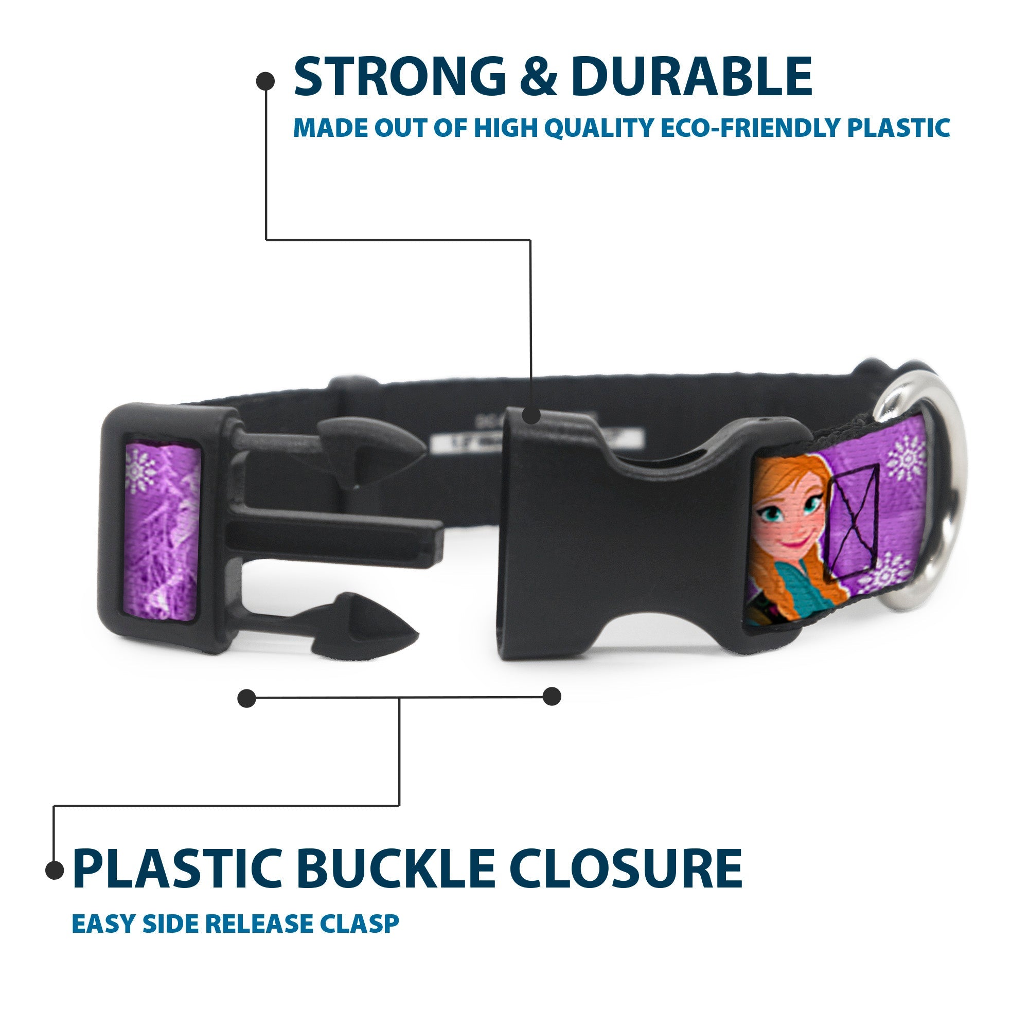 Plastic Clip Collar - Frozen Anna/Elsa/Olaf Poses/Scenes Purples