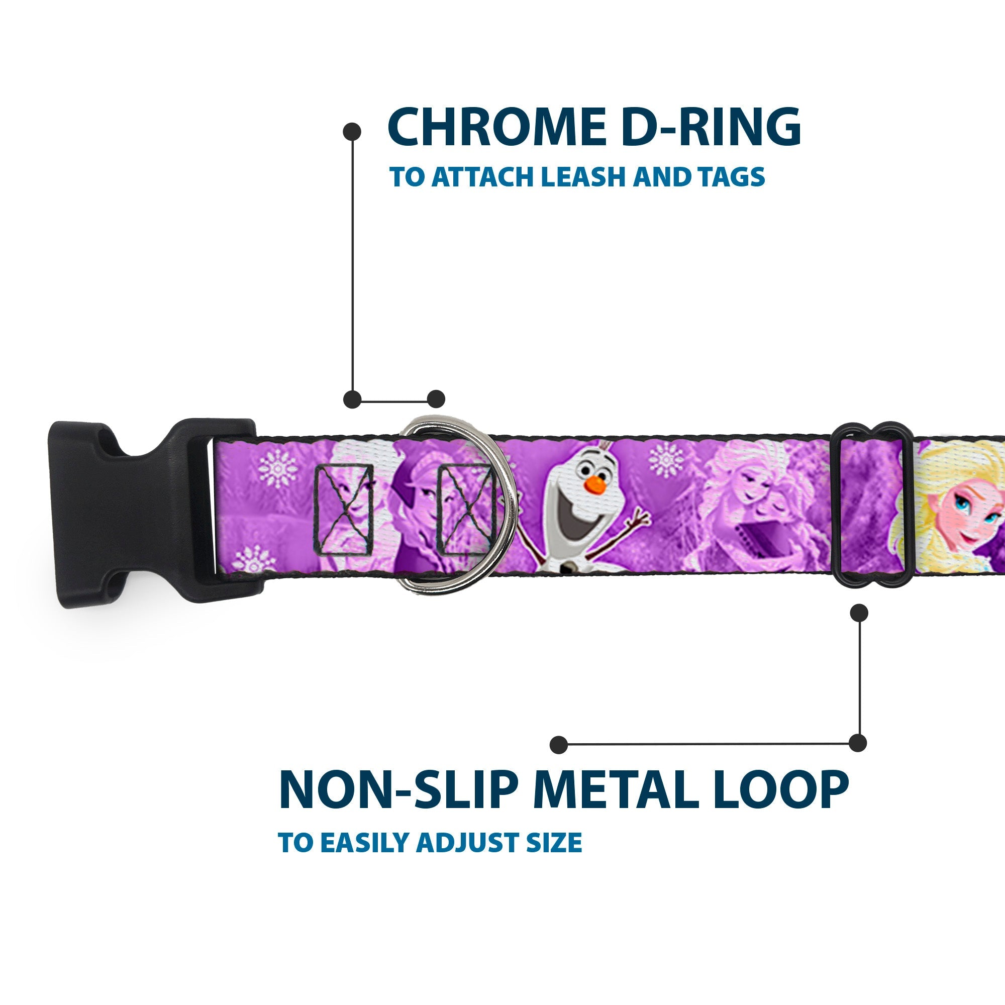 Plastic Clip Collar - Frozen Anna/Elsa/Olaf Poses/Scenes Purples