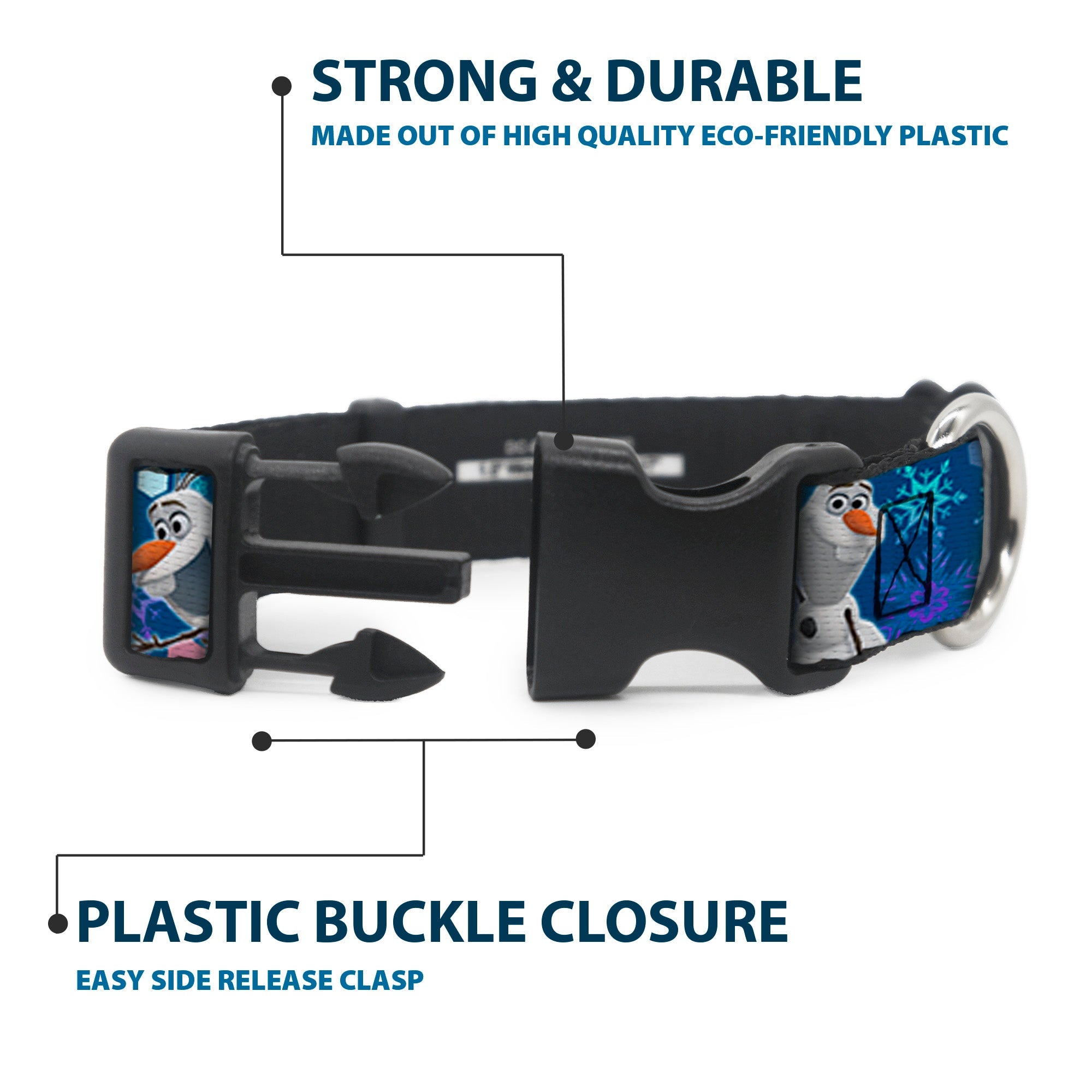 Plastic Clip Collar - Frozen Olaf Poses/Snowflakes Blues