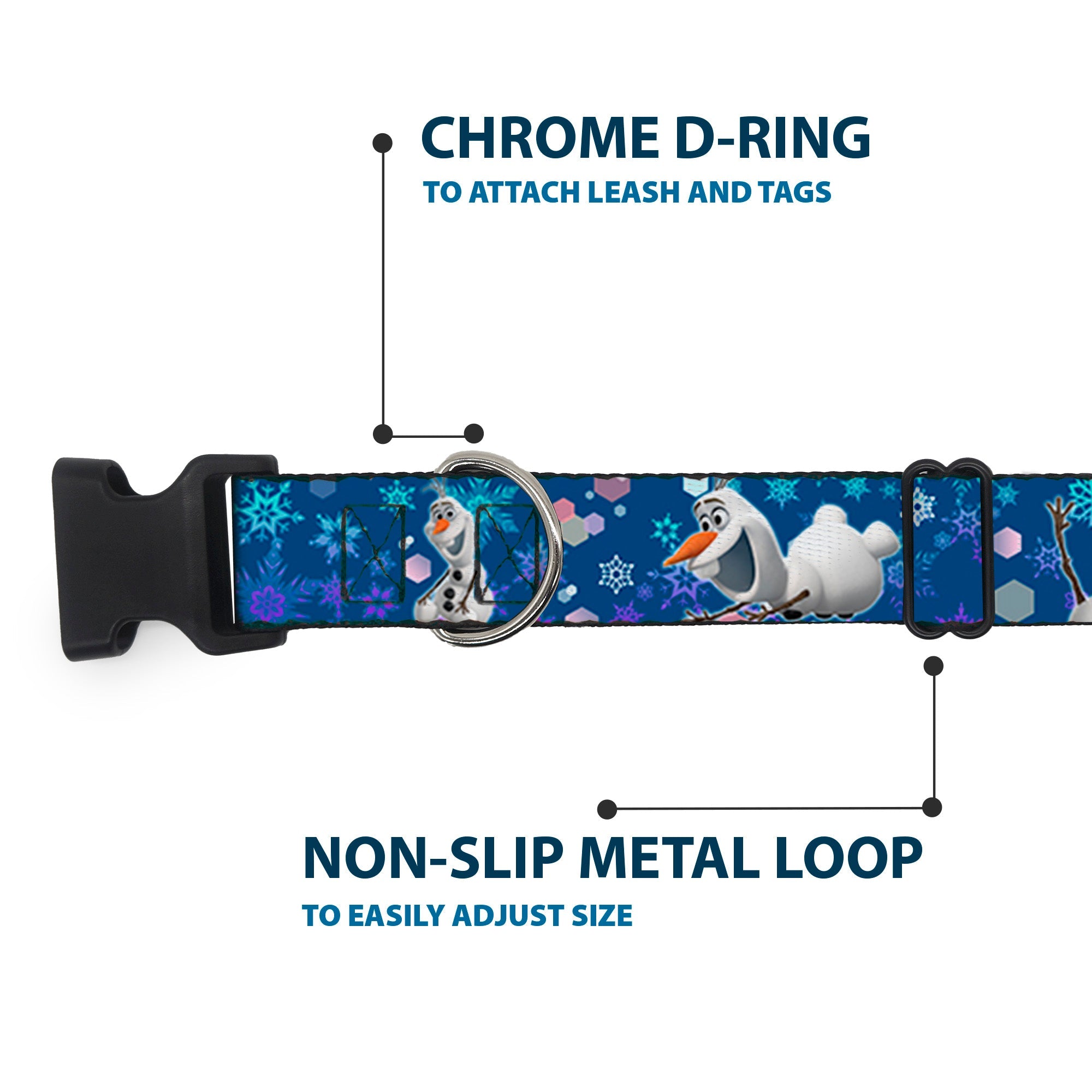 Plastic Clip Collar - Frozen Olaf Poses/Snowflakes Blues